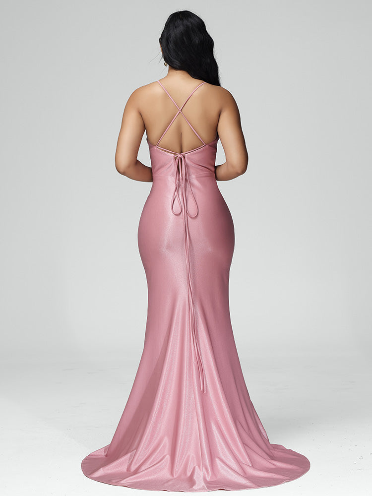 Spaghetti Straps Sleeveless Sweep Train Prom Dress
