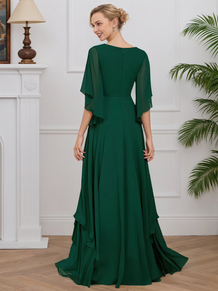 Cicinia Dark Green Mother Of The Groom Dress Long Chiffon Beaded A-line V-neck