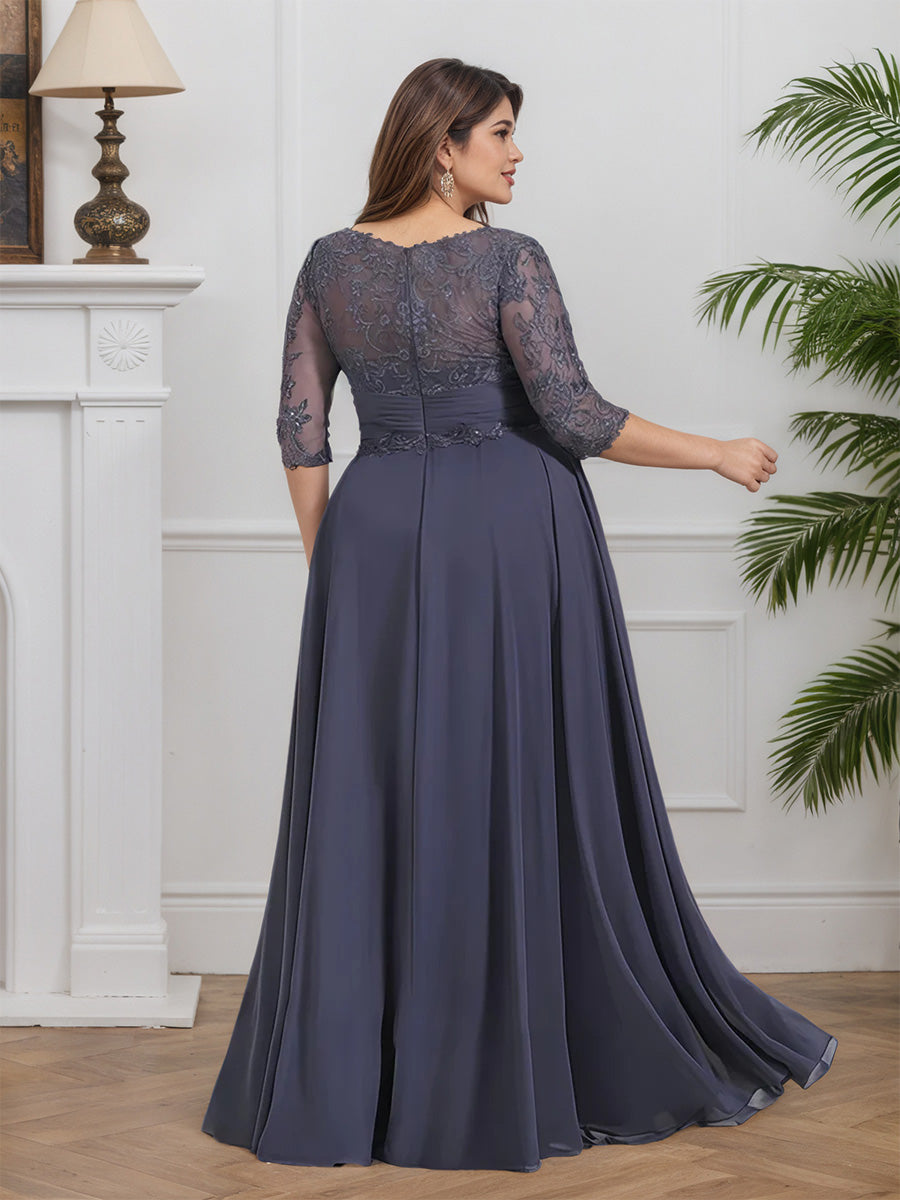 Cicinia Stormy Mother Of The Bride Dress Long Chiffon Lace A-line Half Sleeves Plus Size