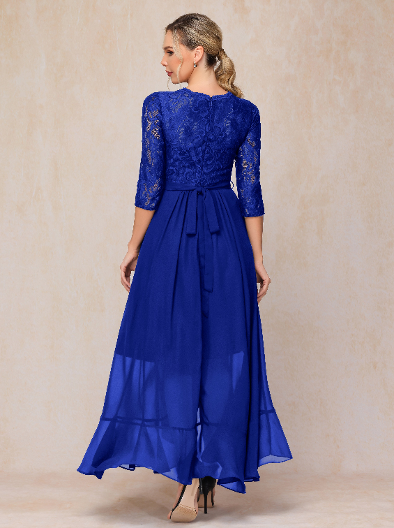 Ankle Length Short Sleeves Chiffon Lace Mother Of The Groom Dress