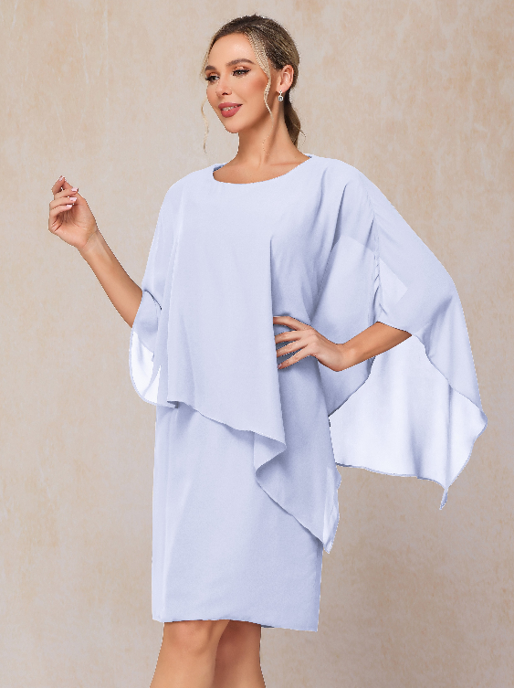 Knee Length Short Sleeves Chiffon Mother Of The Groom Dress
