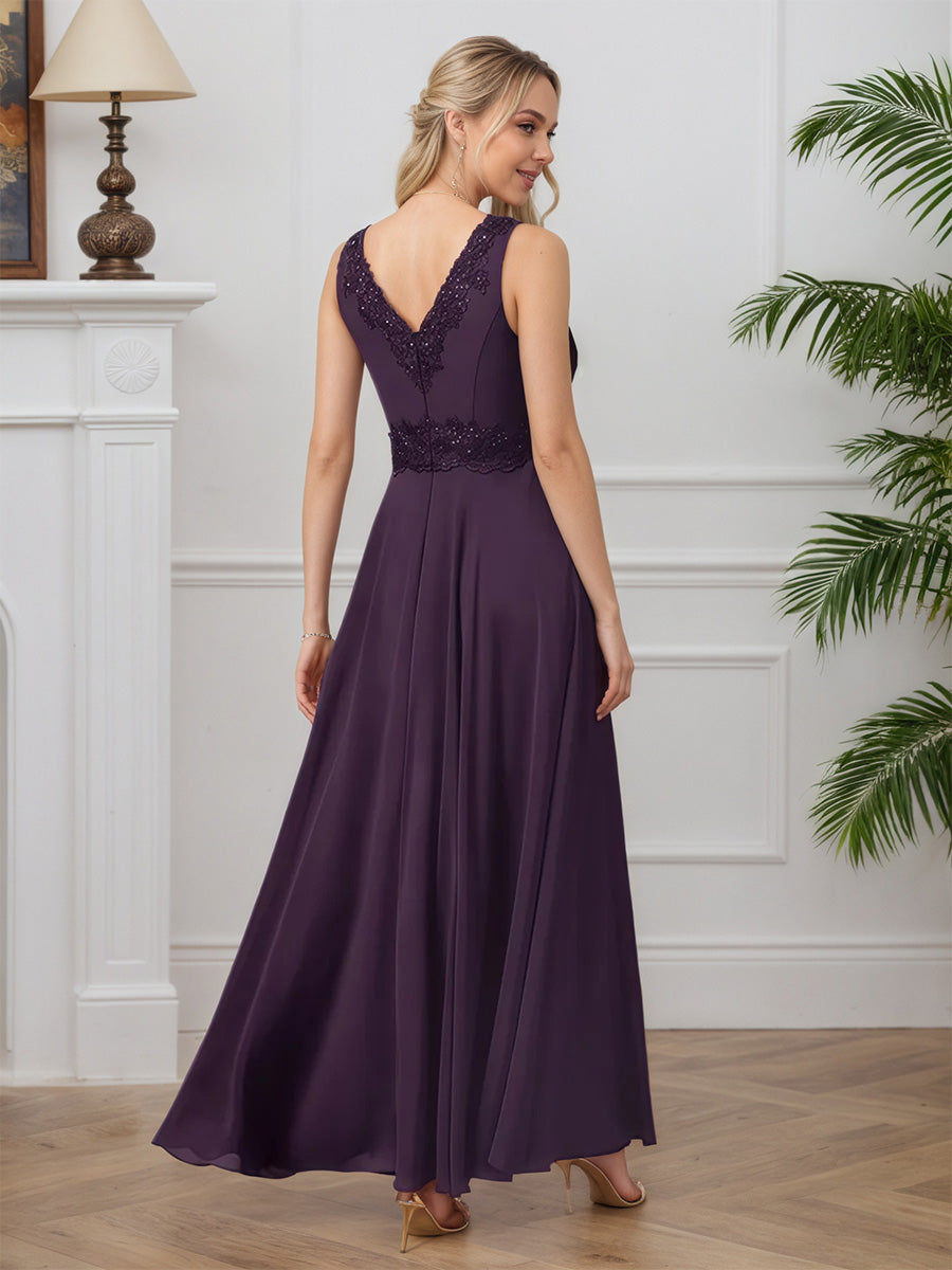 Cicinia Plum Mother Of The Bride Dress With Jacket Long Chiffon Lace A-line V-neck 2 Pieces