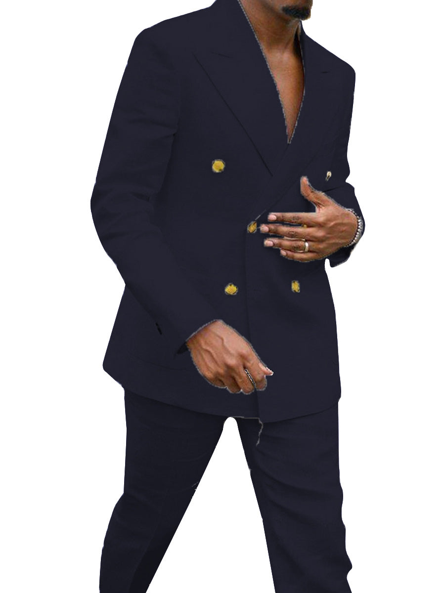 Best Slim Fit Double Breasted Black 2 Pieces Men's Suits Solid Color Man Suit main image 0