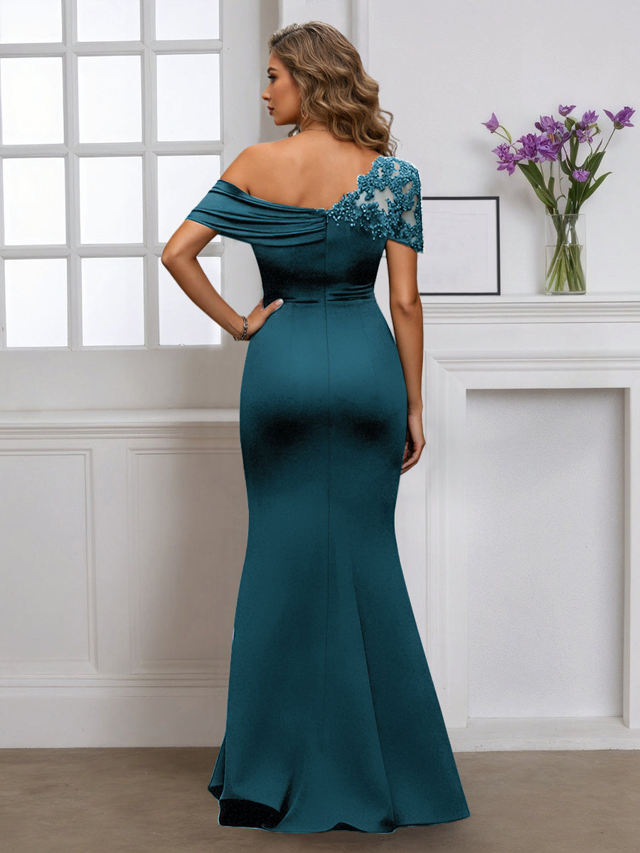 Cicinia Teal Mother Of The Bride Dress Long Stretch Fabric Sheath One Shoulder Floor Length