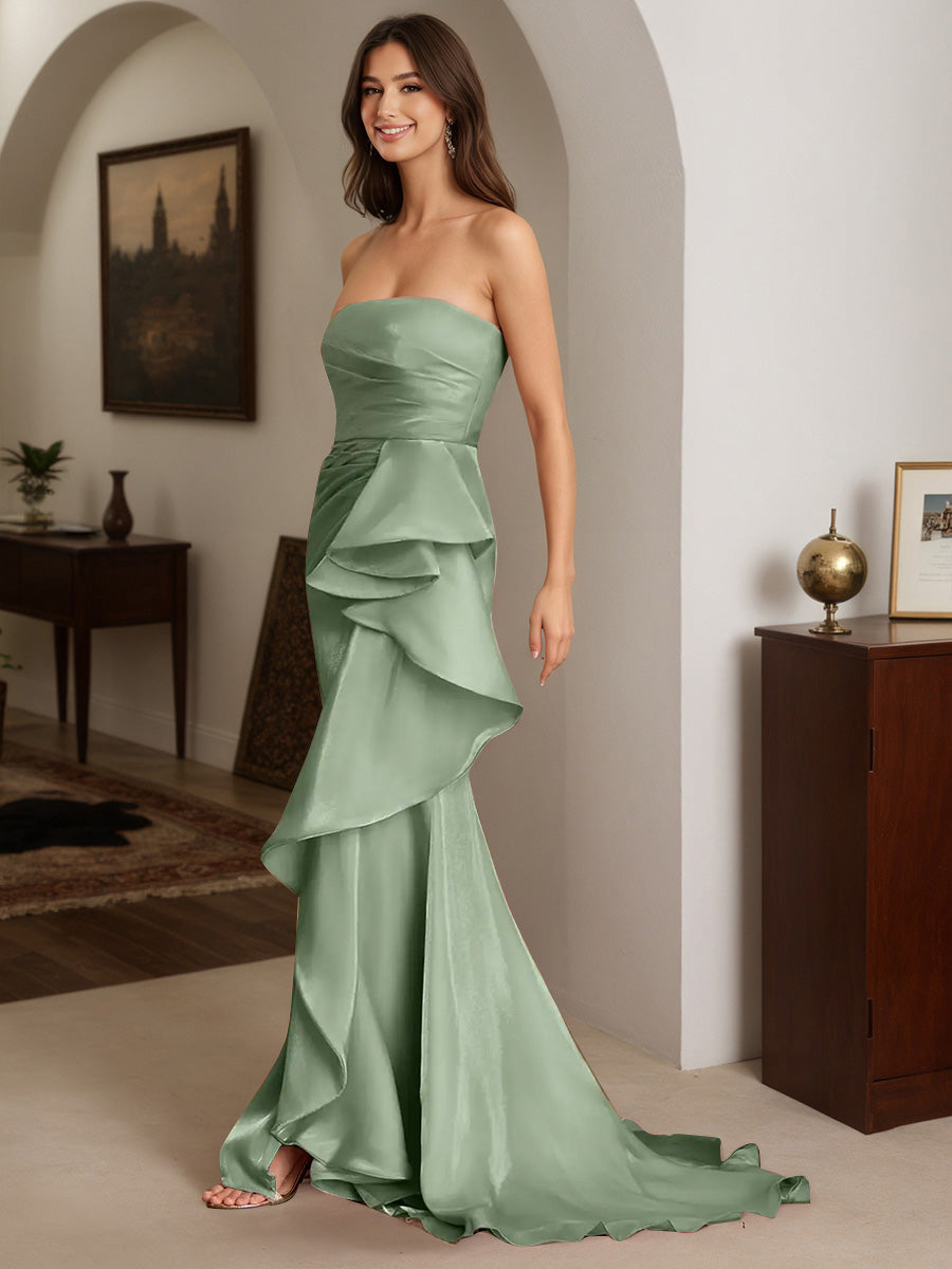Cicinia Dusty Sage Prom Dresses Long Strapless Sheath Slit Party Dress