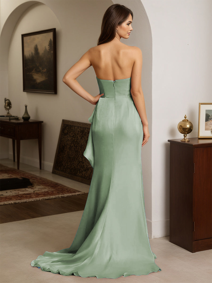 Cicinia Dusty Sage Prom Dresses Long Strapless Sheath Slit Party Dress