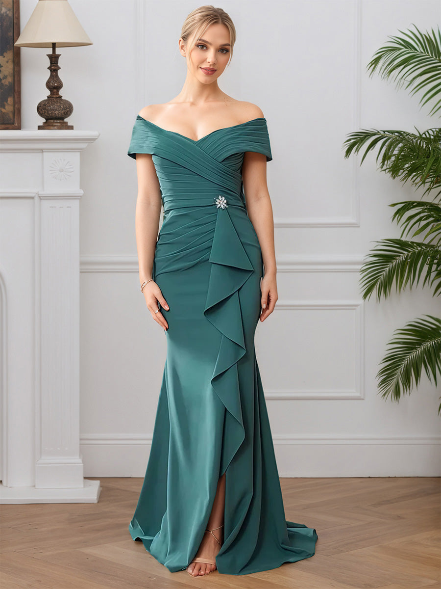 Cicinia Teal Mother Of The Bride Dress Long Stretch Fabric Sheath Off
