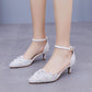 White Lace And Rhinestone Pointed Toe Wedding Shoes