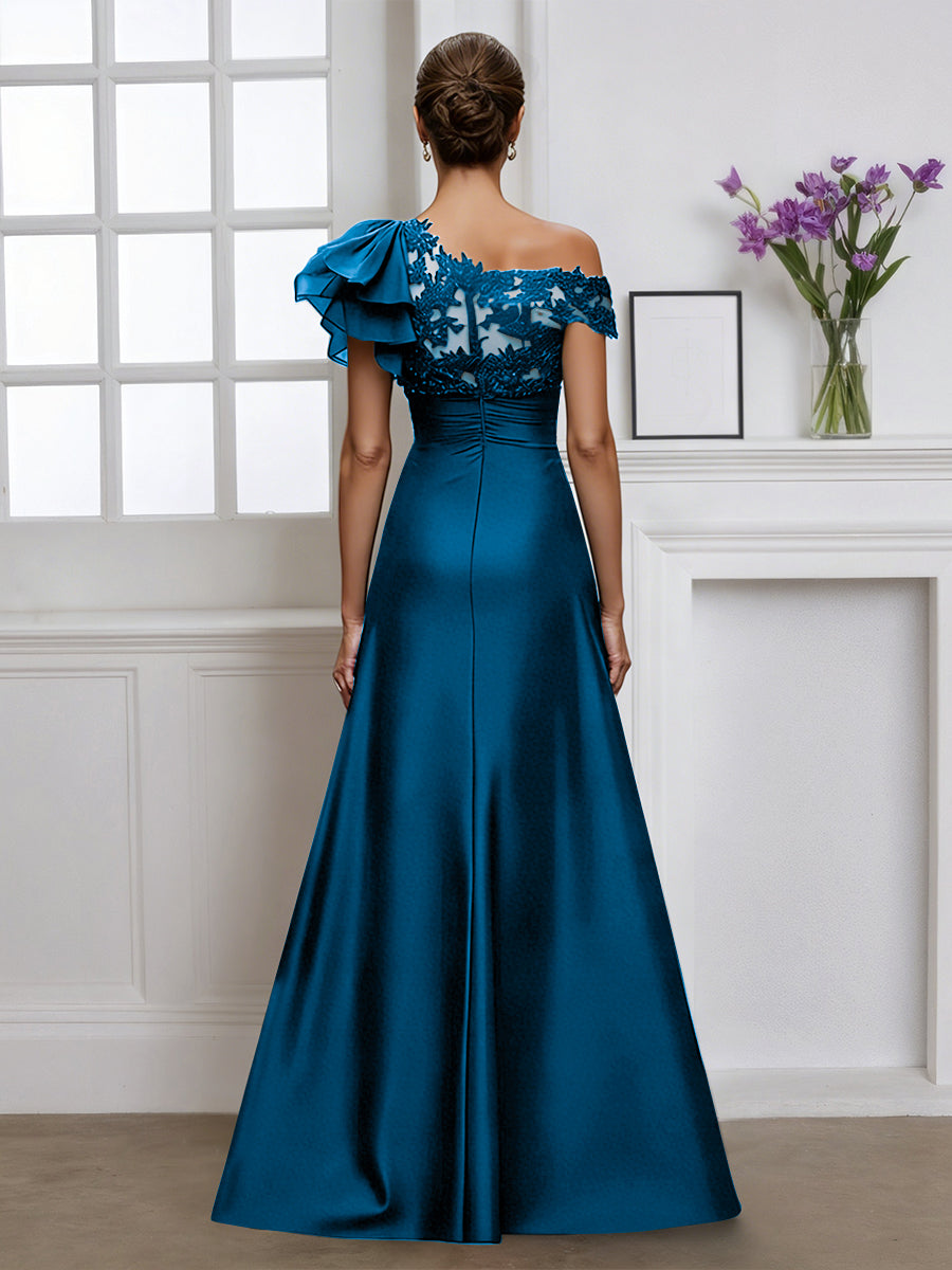 Cicinia Ink Blue Mother Of The Bride Dress One Shoulder Long A-line Floor Length