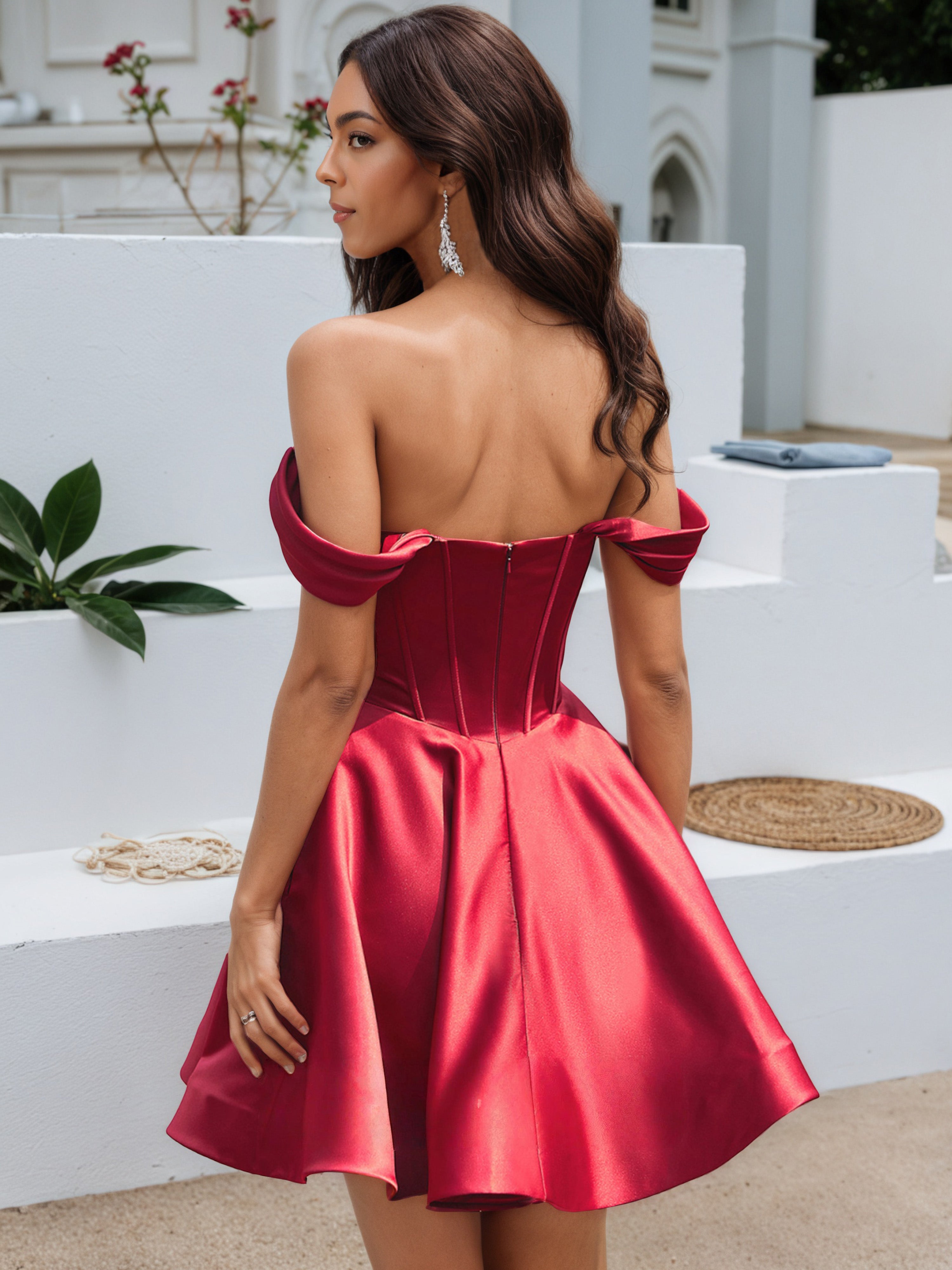 Cinnamon Rose Off The Shoulder Mini Homecoming Dress