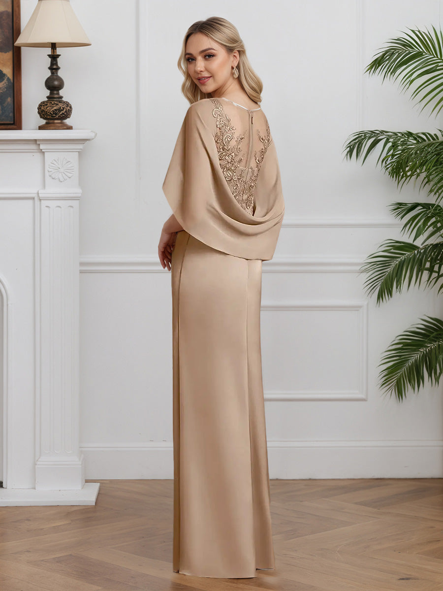 Cicinia Taupe Mother Of The Bride Dress Long Chiffon Lace Sheath Slit