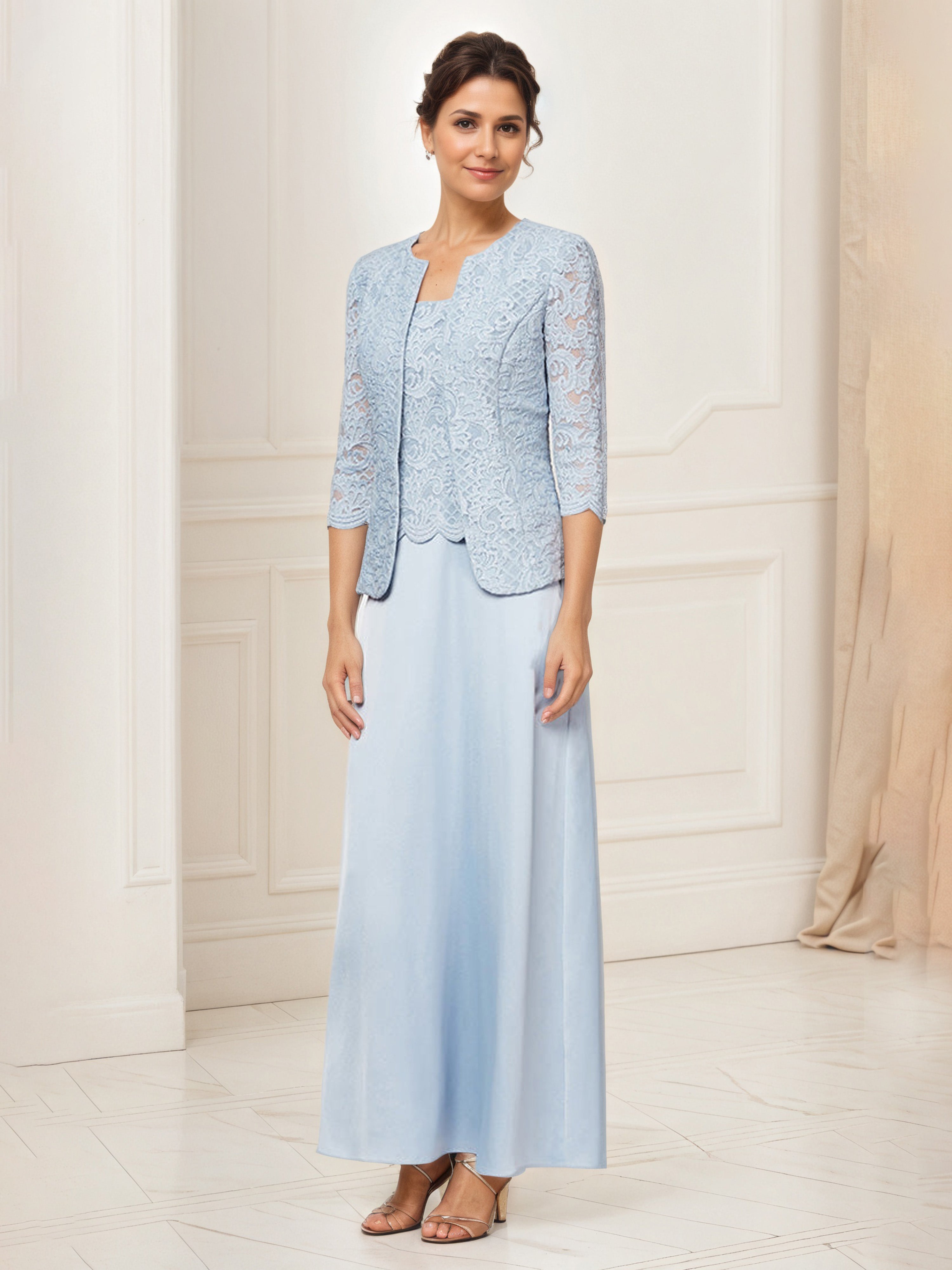 Sky Blue Mother Of The Bride Glitter Lace Bodice Satin Mother Of The Bride Dress with Lace Jacket Sky Blue Mother Of The Bride Glitter Lace Bodice Satin Mother Of The Bride Dress with Lace Jacket
