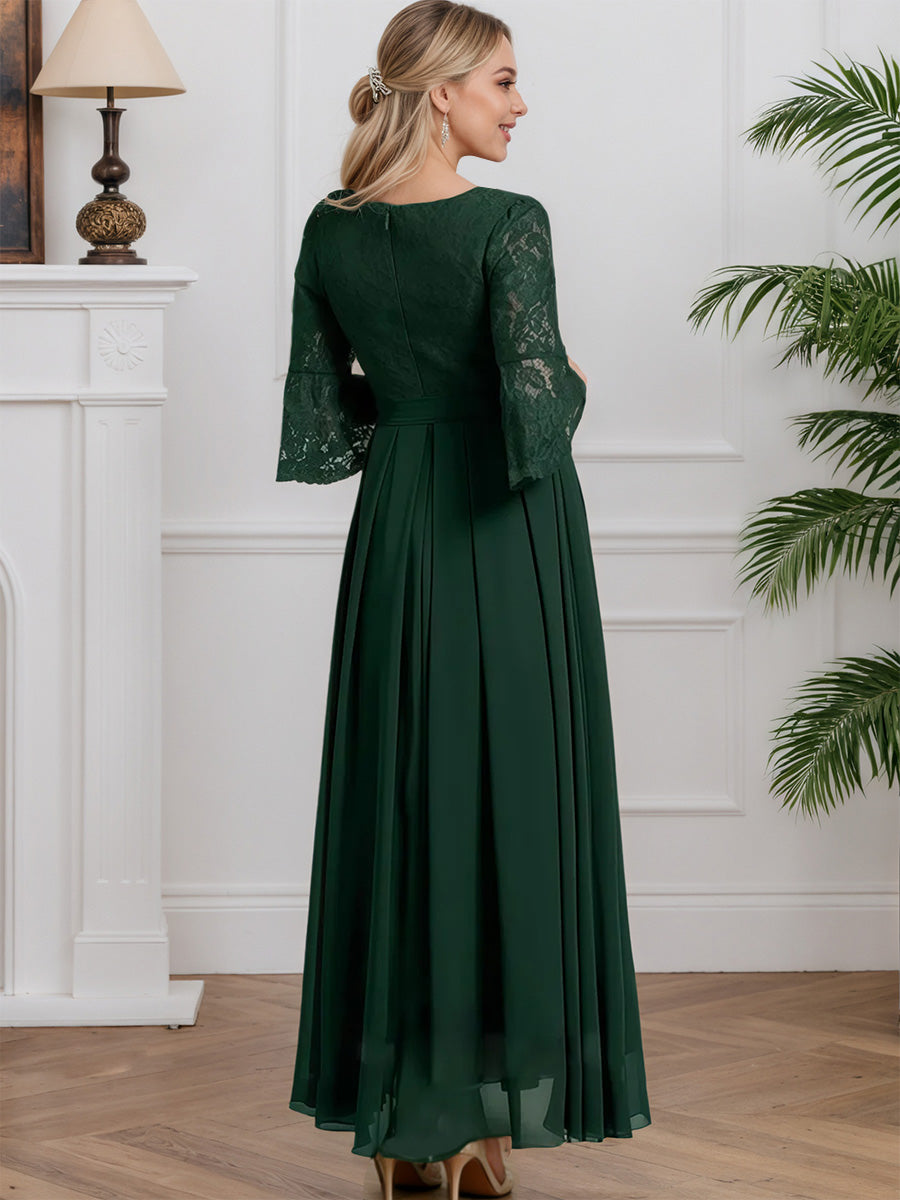 Cicinia Dark Green Mother Of The Bride Dress Long Chiffon Lace A-line Trumpet Sleeves