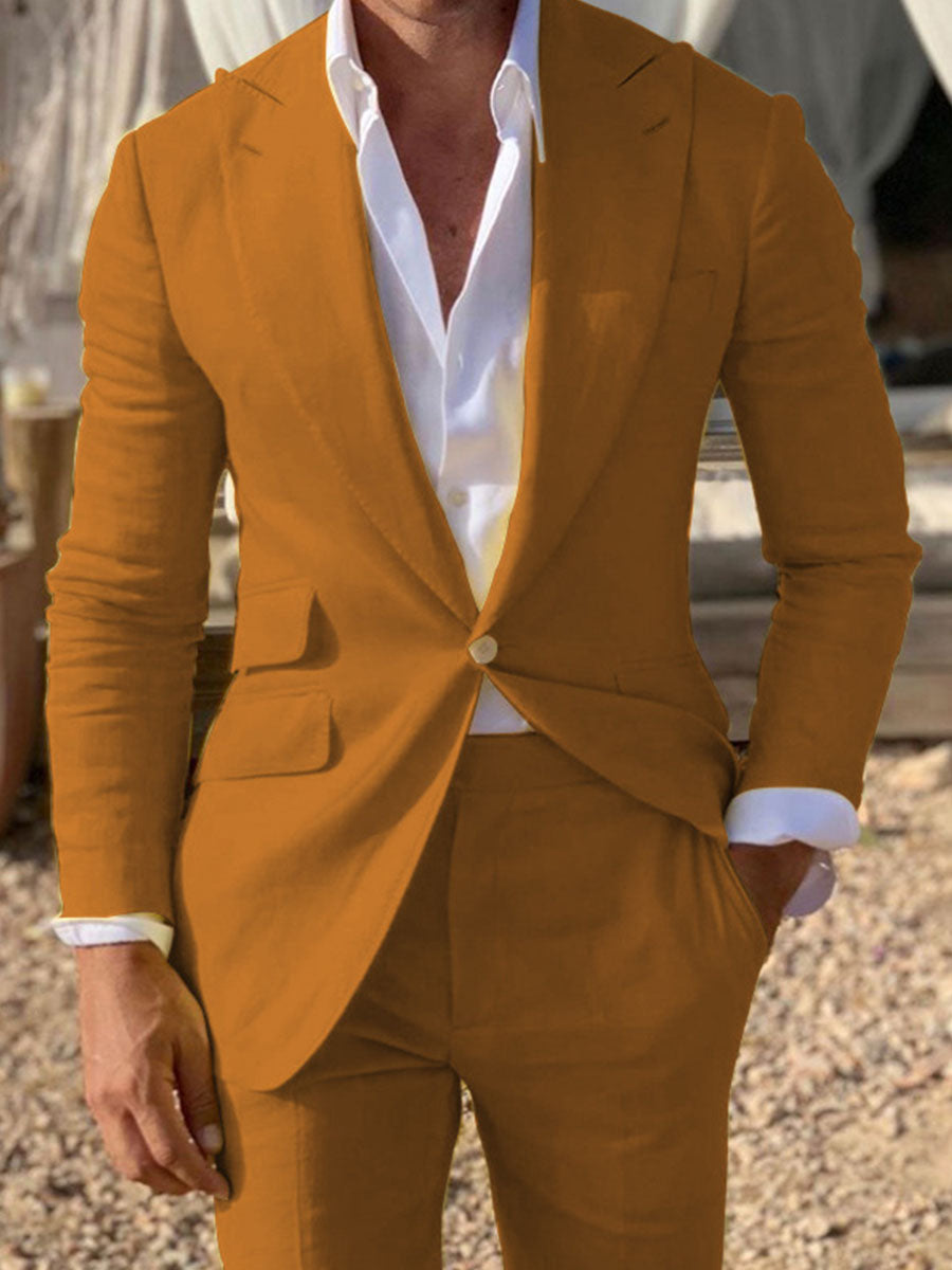 Fashion Yellow Slim Fit Peak Lapel 2 Pieces Solid Color Men's Suits main image 0