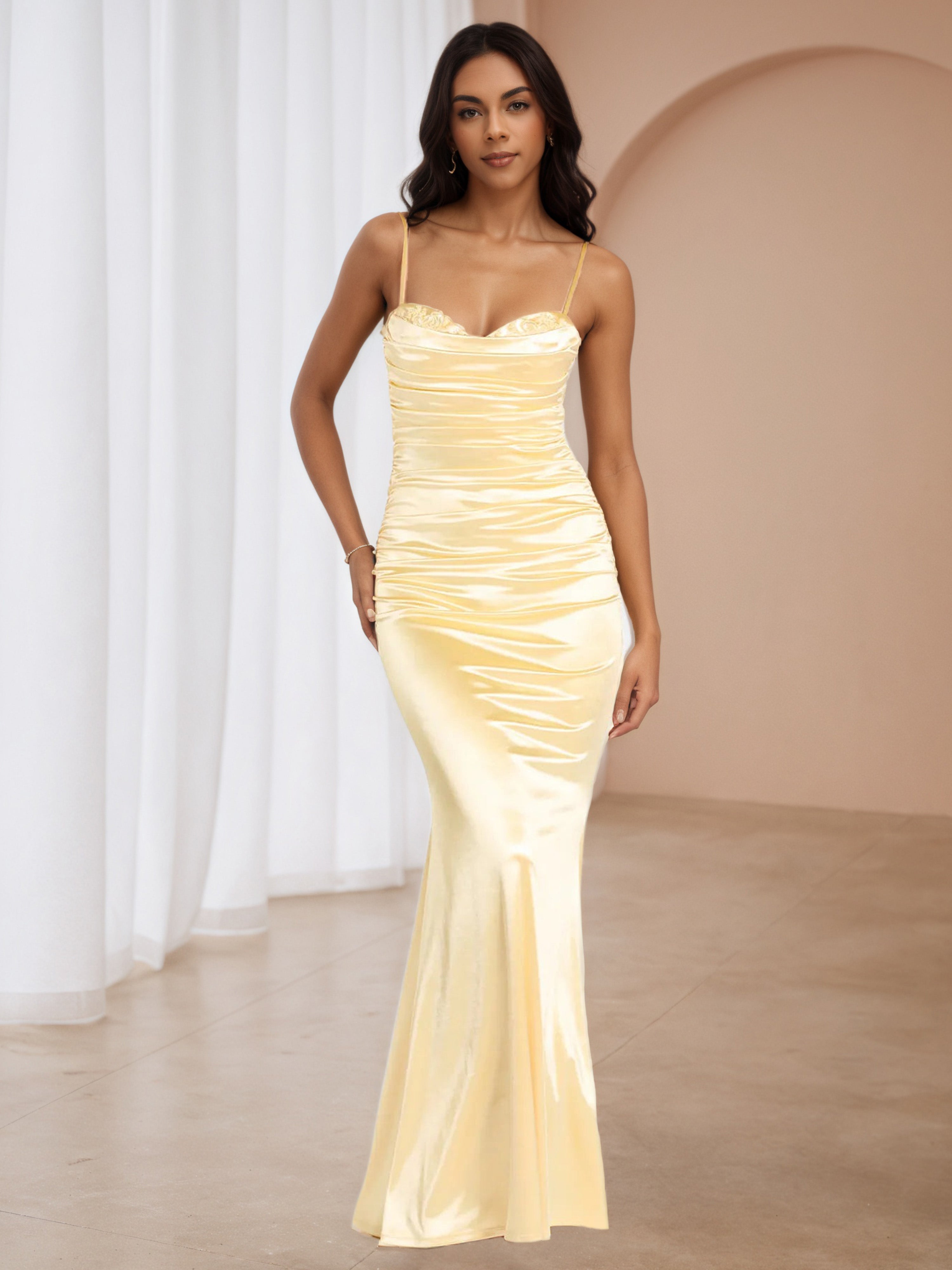 Daffodil Spaghetti Straps Sweetheart Trumpet/Mermaid Long Formal Dress