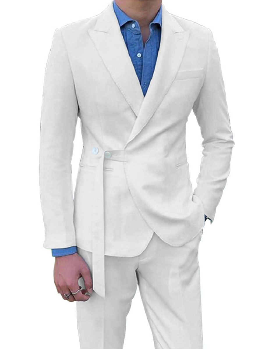 Modest Peak Lapel Slim Fit Men's Suits 2 Pieces Solid Color Wedding Suit