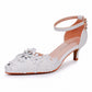 White Lace And Rhinestone Pointed Toe Wedding Shoes