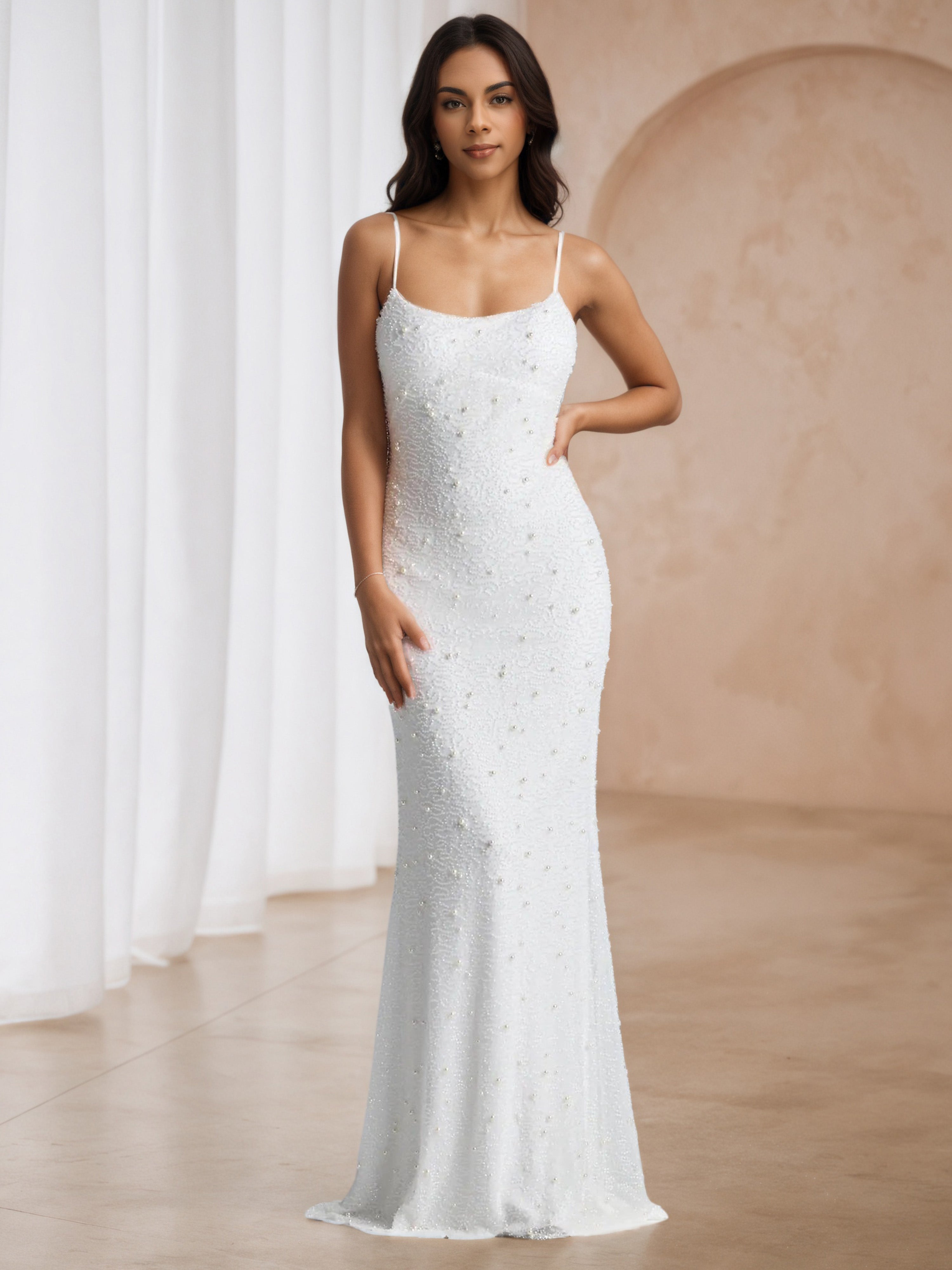 Ivory Pearl Trumpet/Mermaid Spaghetti Straps Formal Dresses Ivory Pearl Trumpet/Mermaid Spaghetti Straps Formal Dresses
