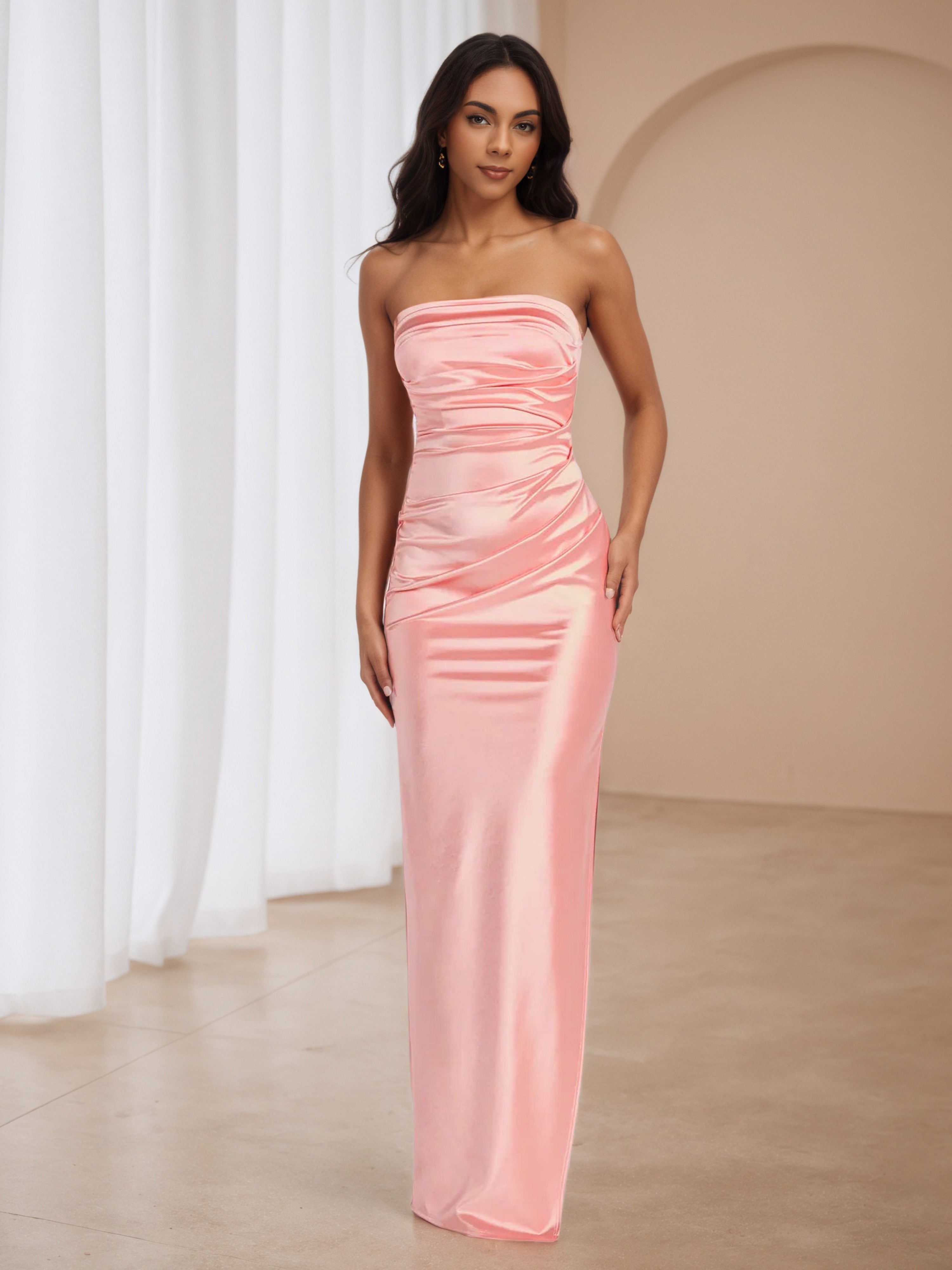 Flamingo Strapless Sheath/Column Floor Length Wedding Guest Dress