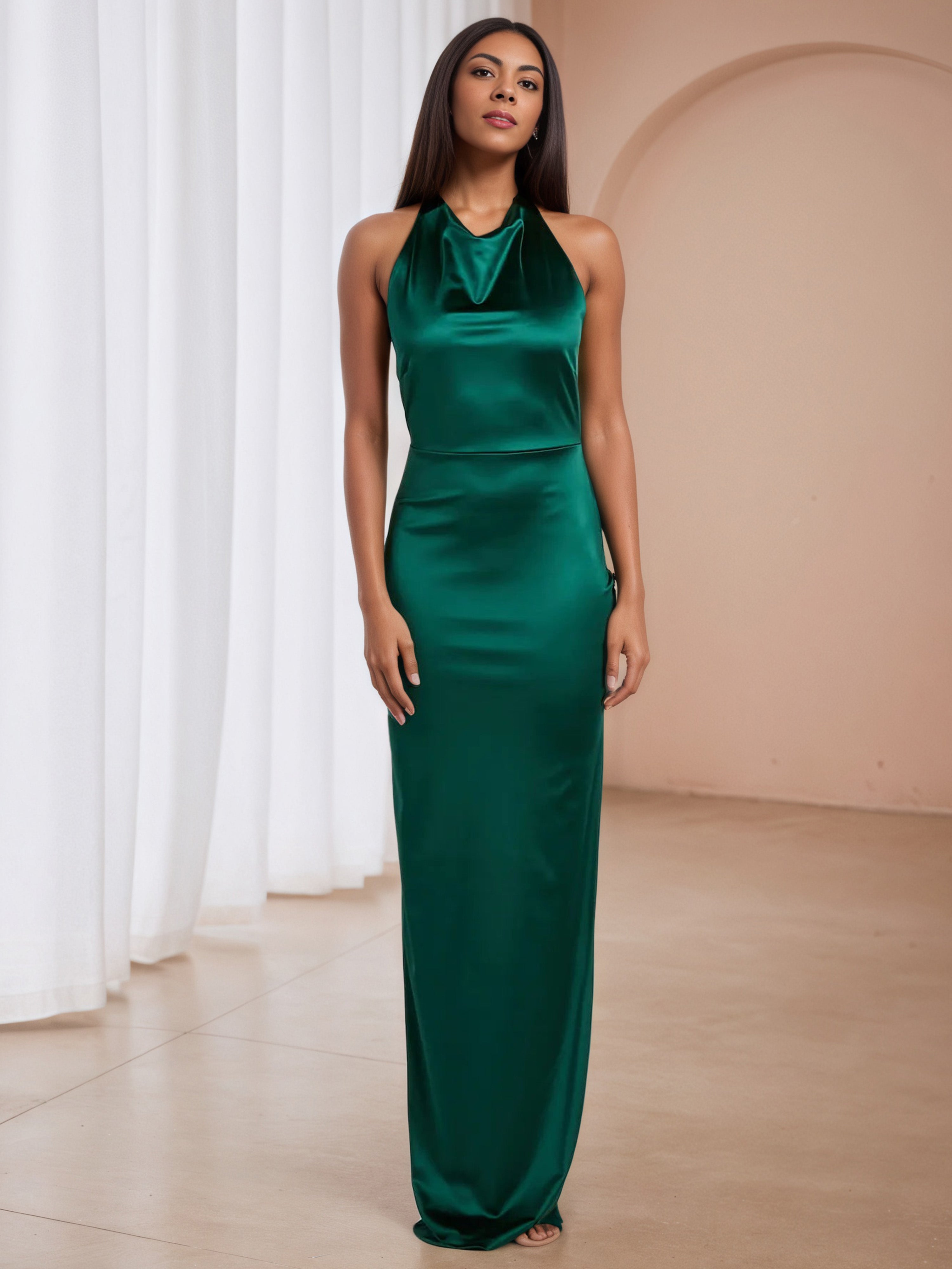 Sheath/Column Halter Peacock Sleeveless Formal Dresses
