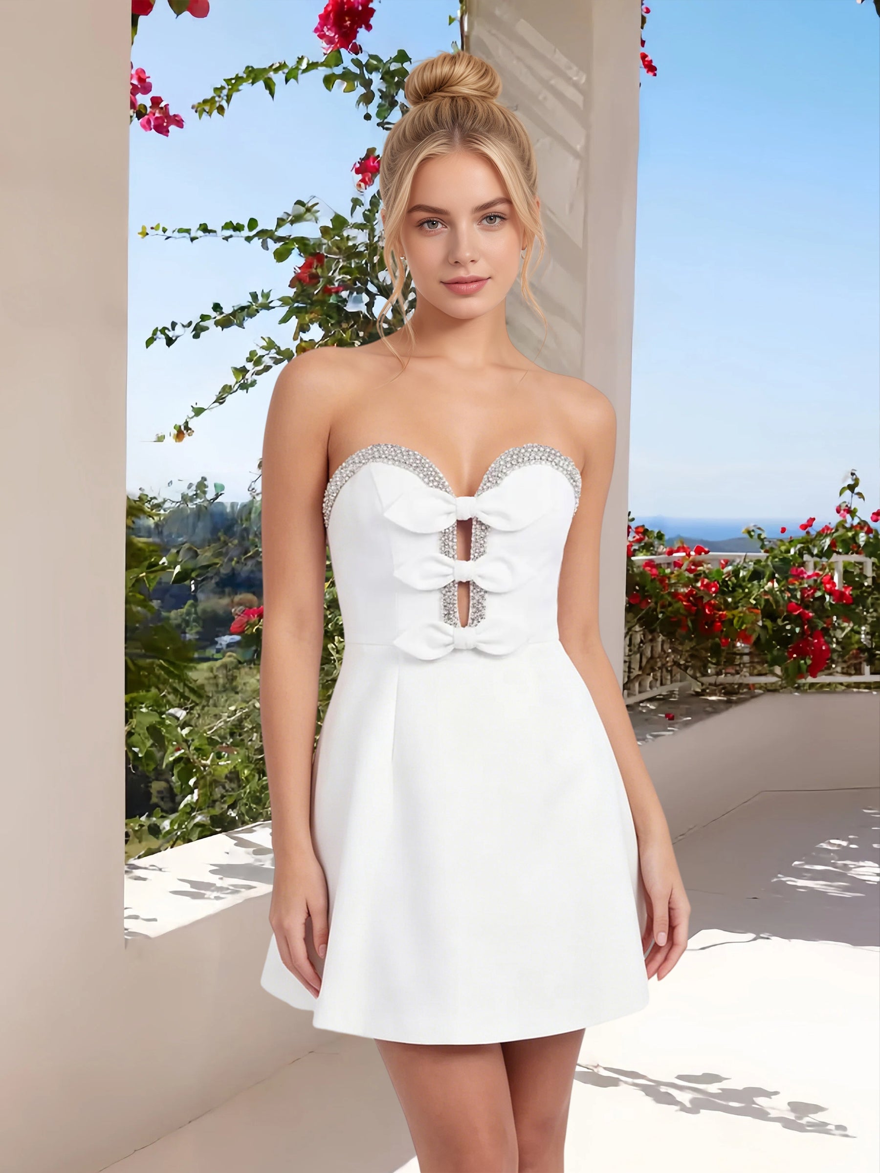 red beaded dress with sleeves Wedtrend Women Wedding Party Dress A-Line V Neck Beaded Chiffon Long Sleeve  Front Split Bridesmaid Dress with Belt – WEDTREND main image 1