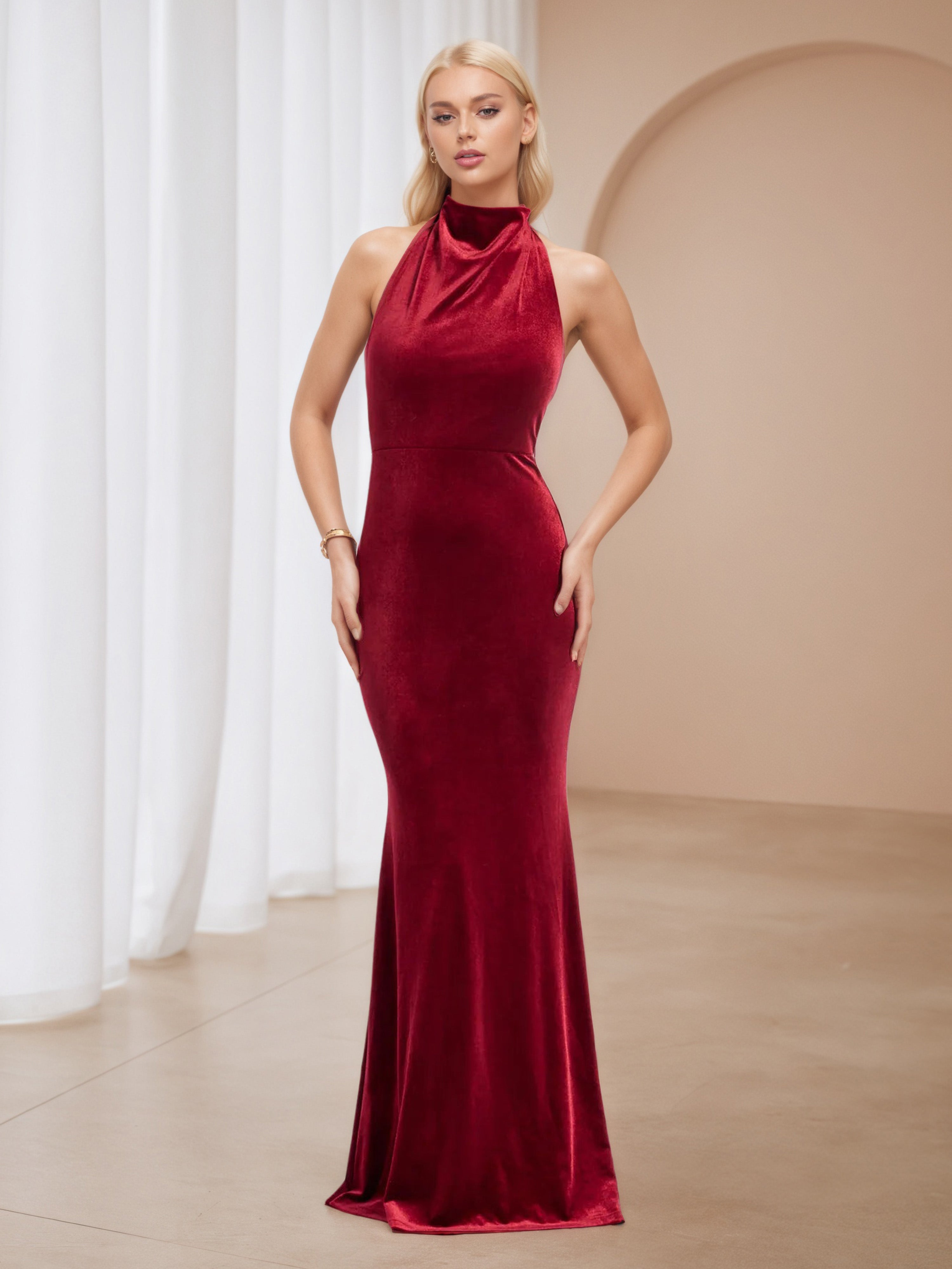 Burgundy Velvet Cold Shoulder Trumpet/Mermaid Wedding Guest Dress Burgundy Velvet Cold Shoulder Trumpet/Mermaid Wedding Guest Dress