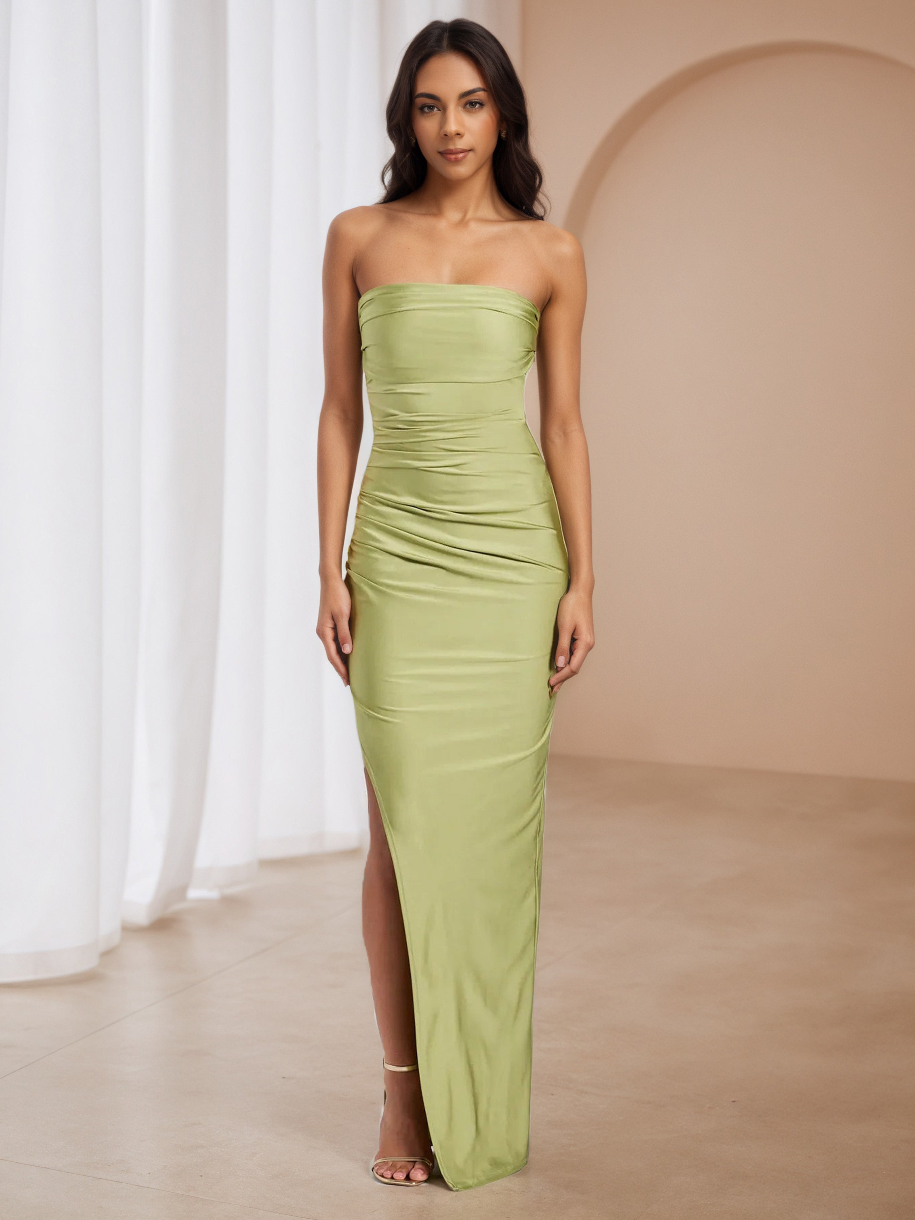 Strapless Clover Long Wedding Guest Dress with Split Strapless Clover Long Wedding Guest Dress with Split