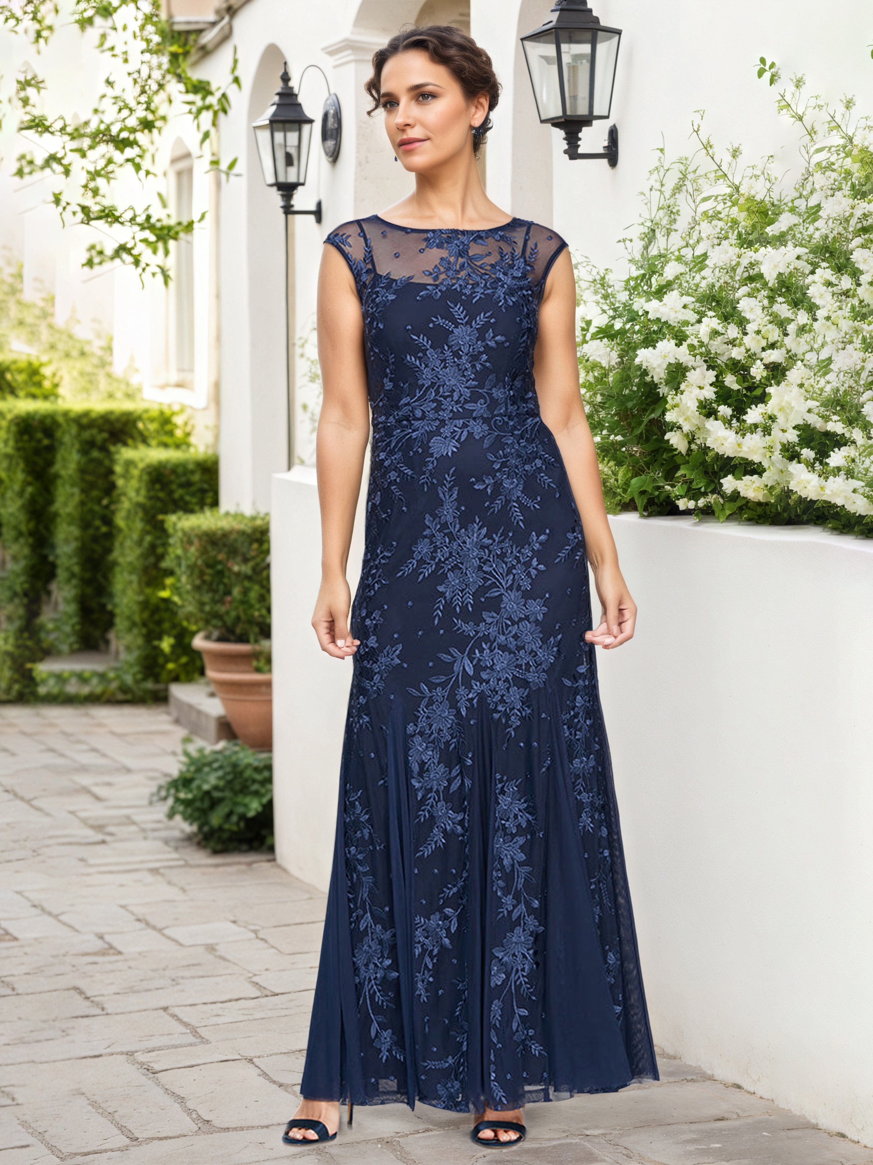 Mother Of The Bride Dresses Dark Navy Lace Appliques Long Mother Of The Bride Dress Mother Of The Bride Dresses Dark Navy Lace Appliques Long Mother Of The Bride Dress