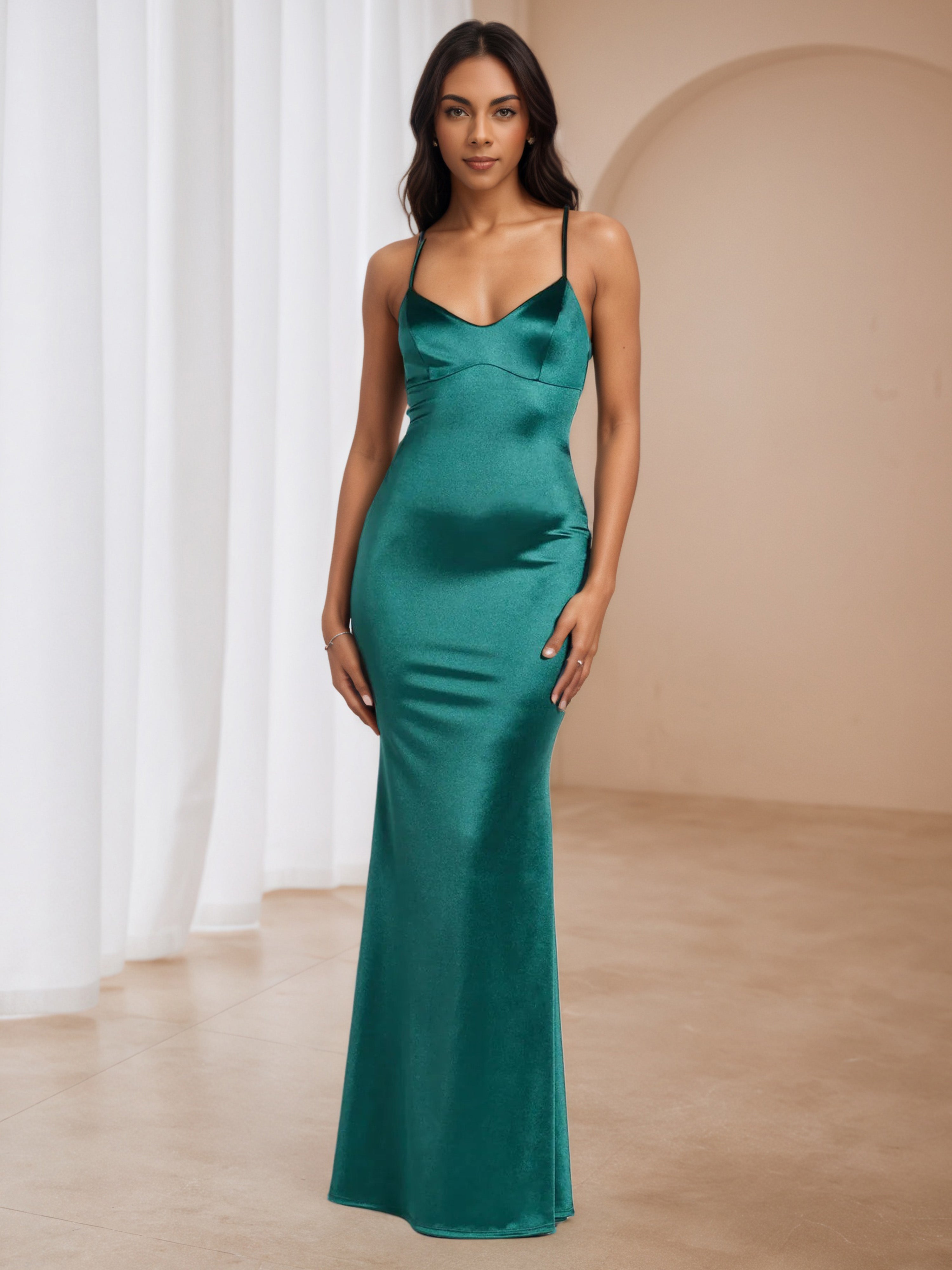 Trumpet/Mermaid Peacock Spaghetti Straps V-Neck Wedding Guest Dress Trumpet/Mermaid Peacock Spaghetti Straps V-Neck Wedding Guest Dress
