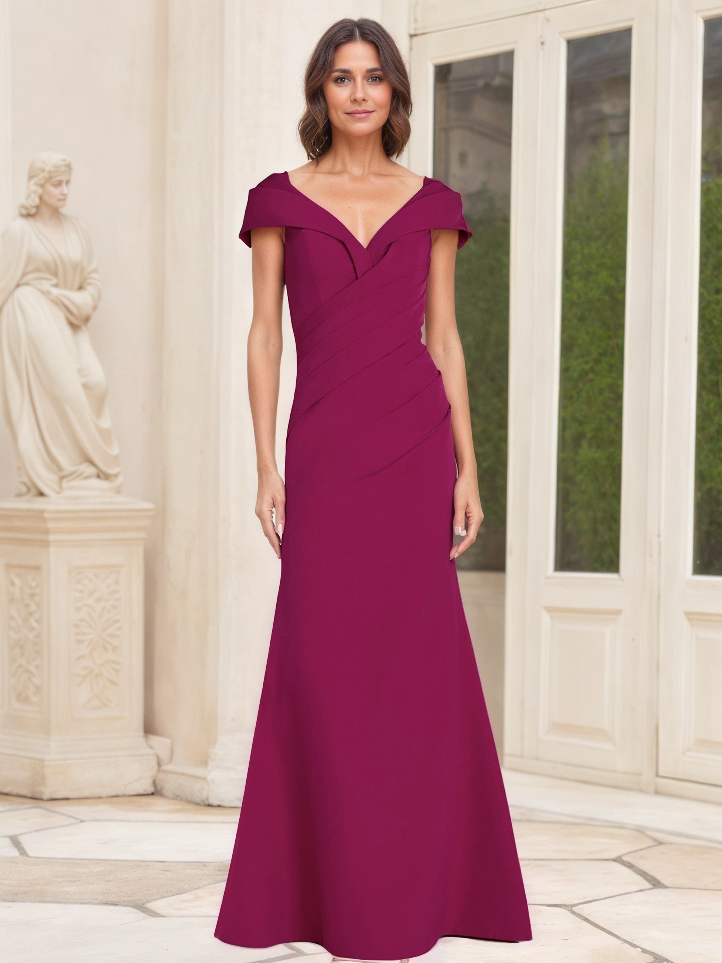 Cap Sleeves Mother Of The Bride Dresses Sheath/Column Pleats Mulberry Mother Of The Bride Dress Cap Sleeves Mother Of The Bride Dresses Sheath/Column Pleats Mulberry Mother Of The Bride Dress