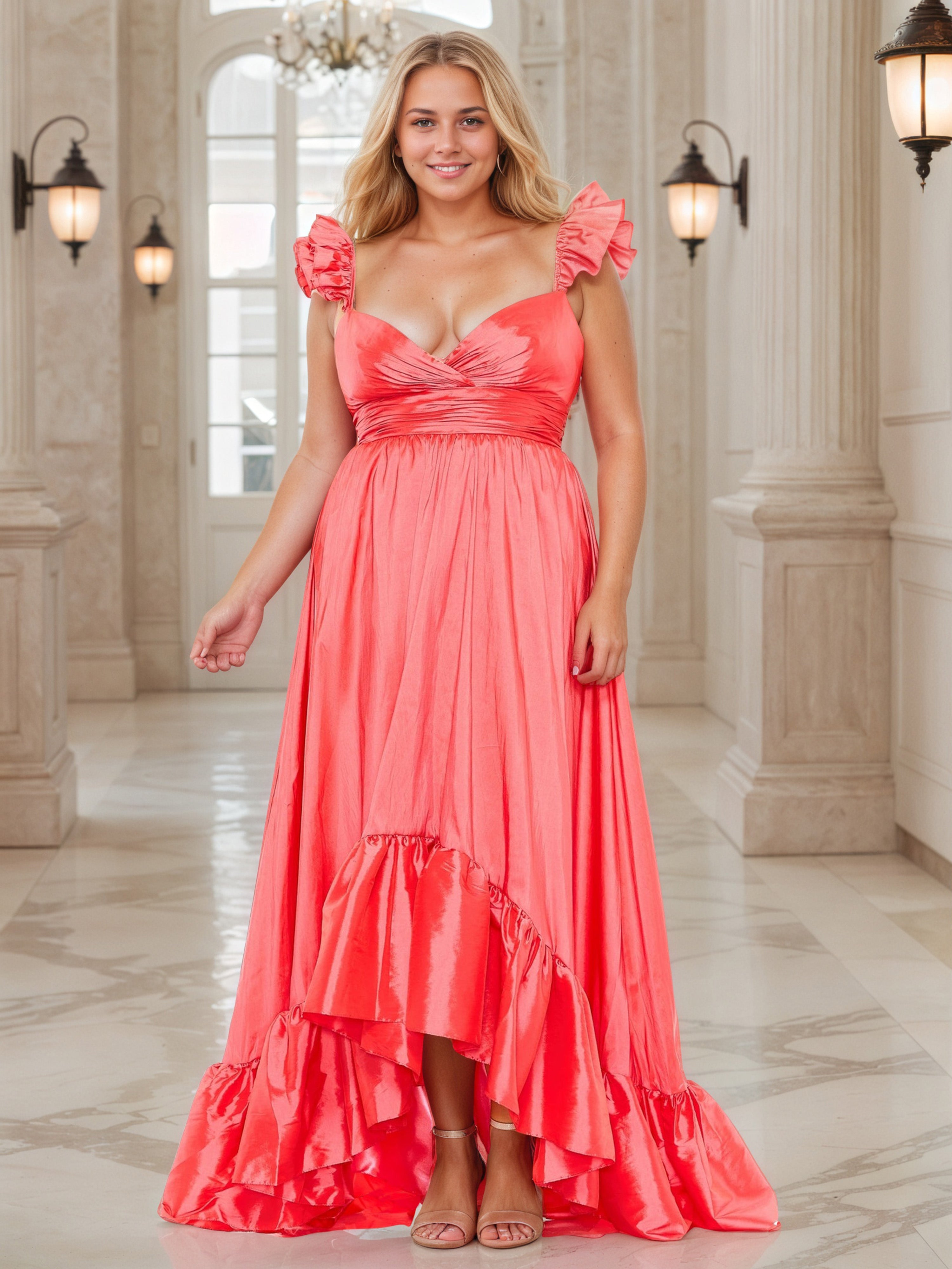 Cute Backless High Low Long Sleeveless A-line Plus Size Prom Dress Cute Backless High Low Long Sleeveless A-line Plus Size Prom Dress