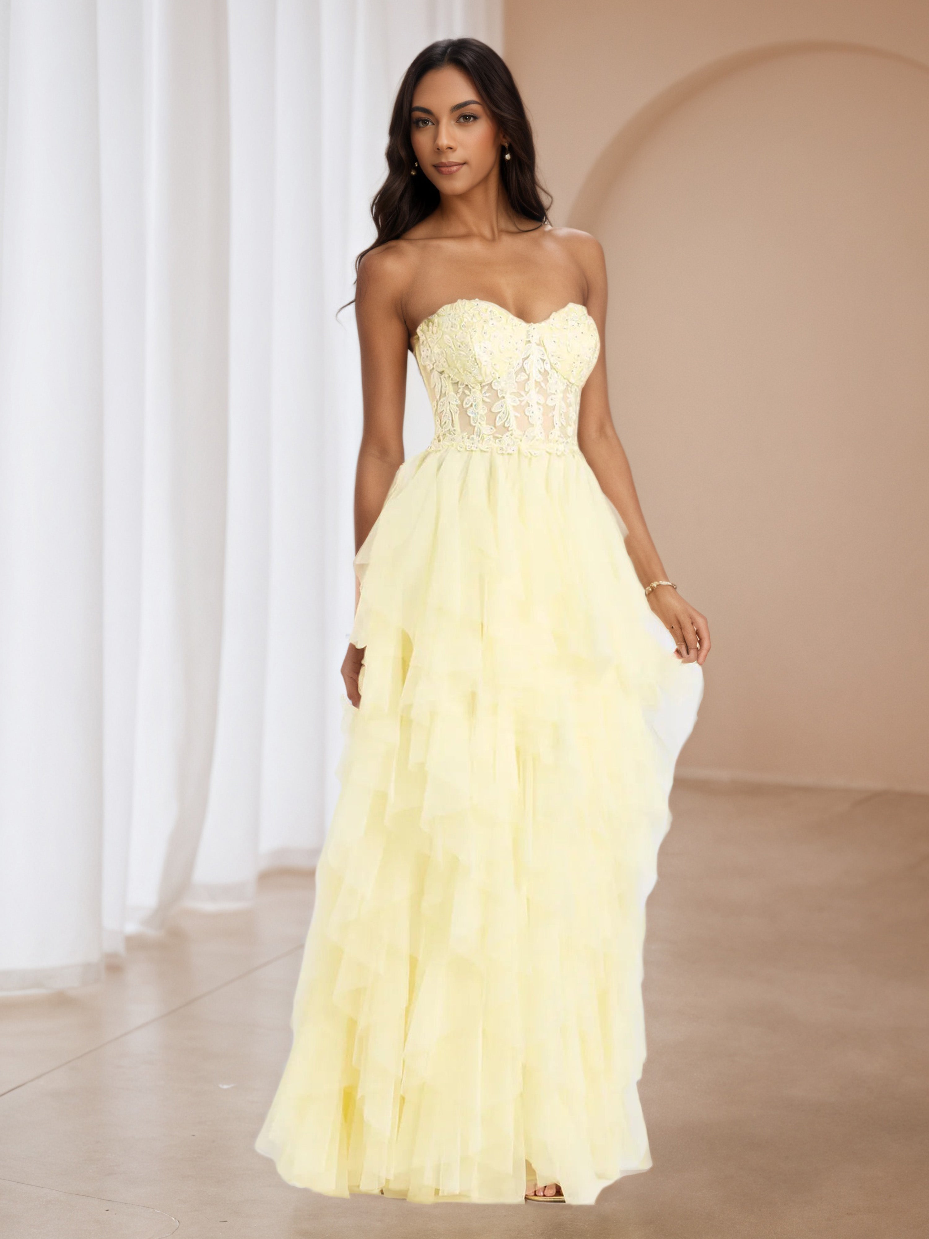 a line dress with tulle A-Line Daffodil Tulle Formal Dresses