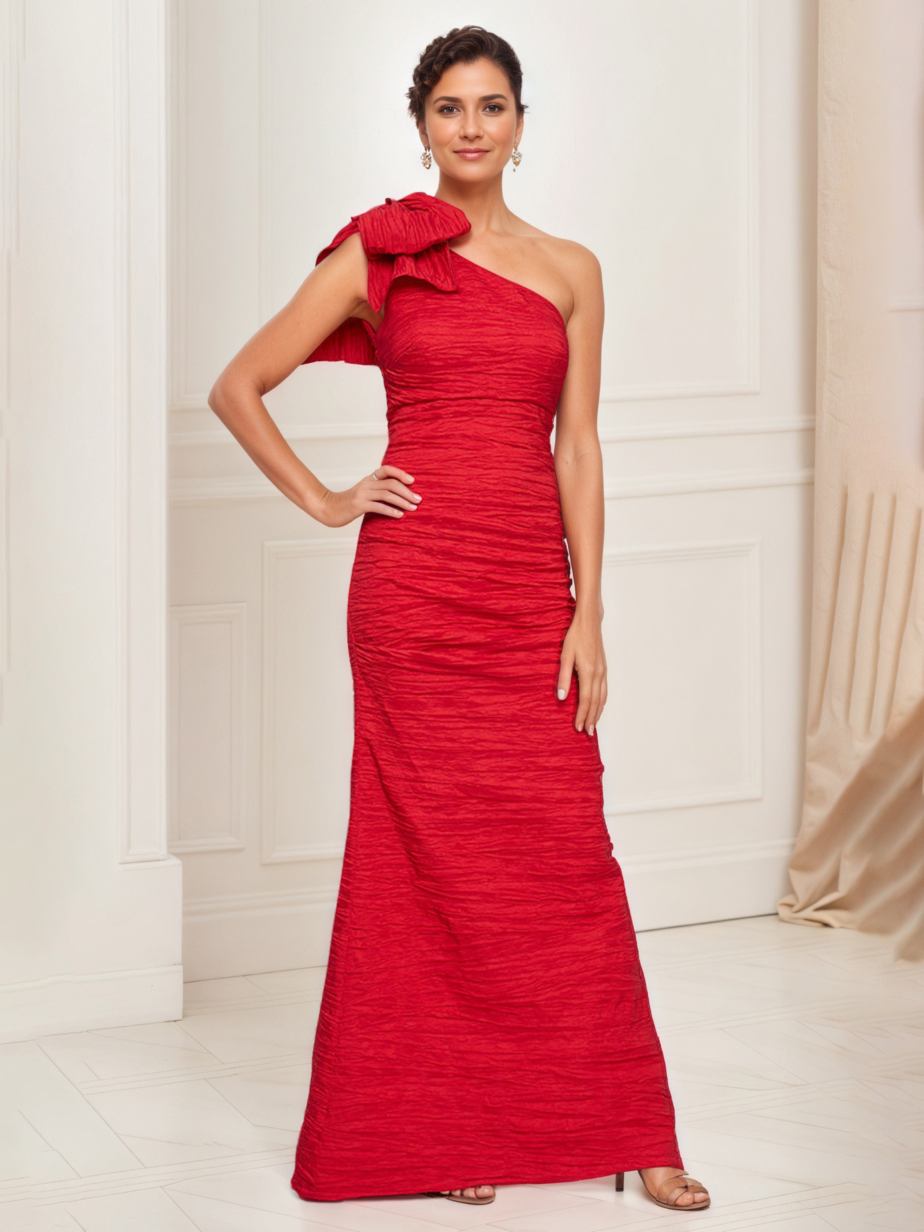 red dress mother of the bride Red Mother Of Bride Dress Sheath One Shoulder Mother Of The Bride Dress With Bow