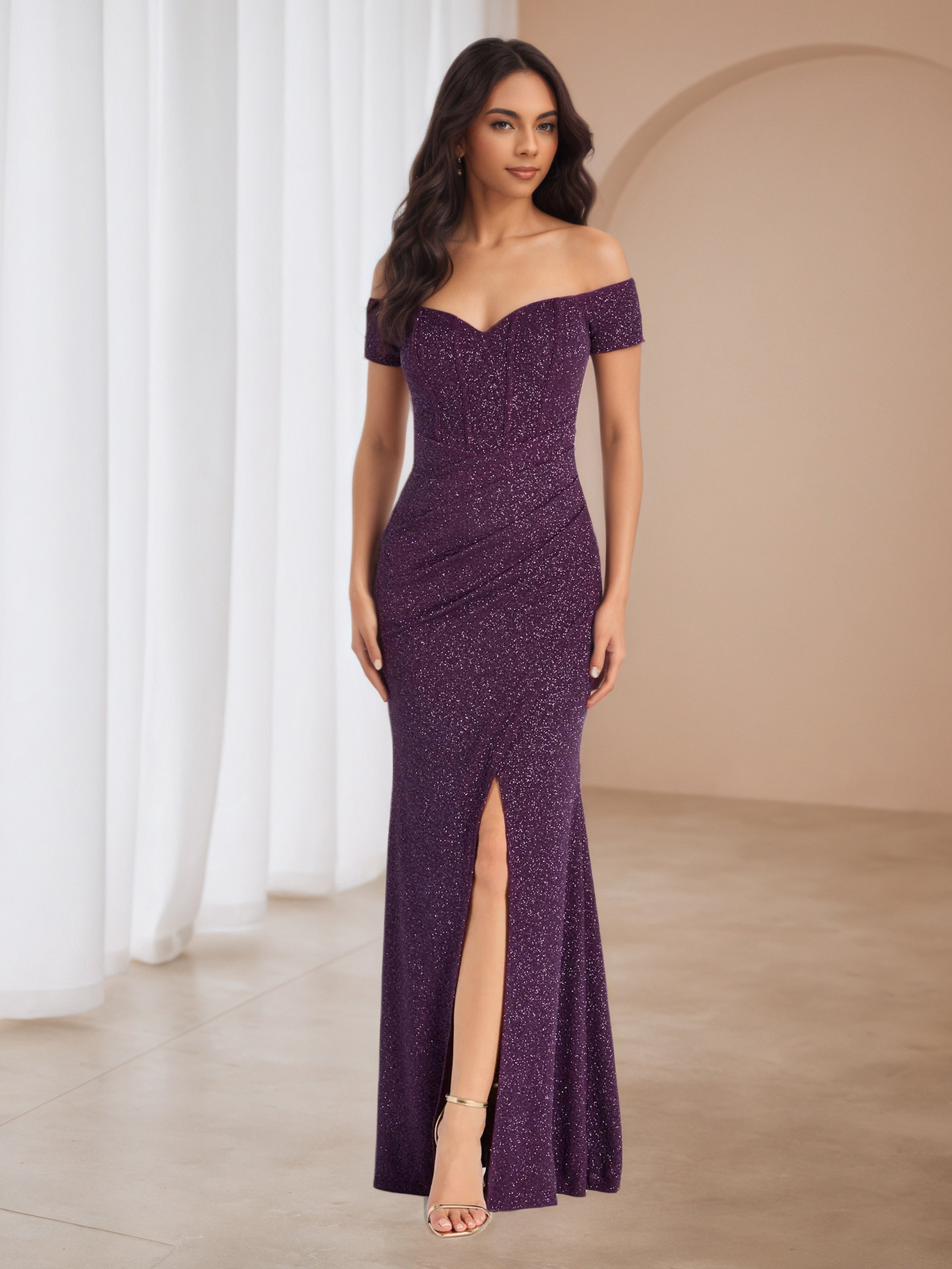 Aubergine Off The Shoulder Wedding Guest Dress Aubergine Off The Shoulder Wedding Guest Dress