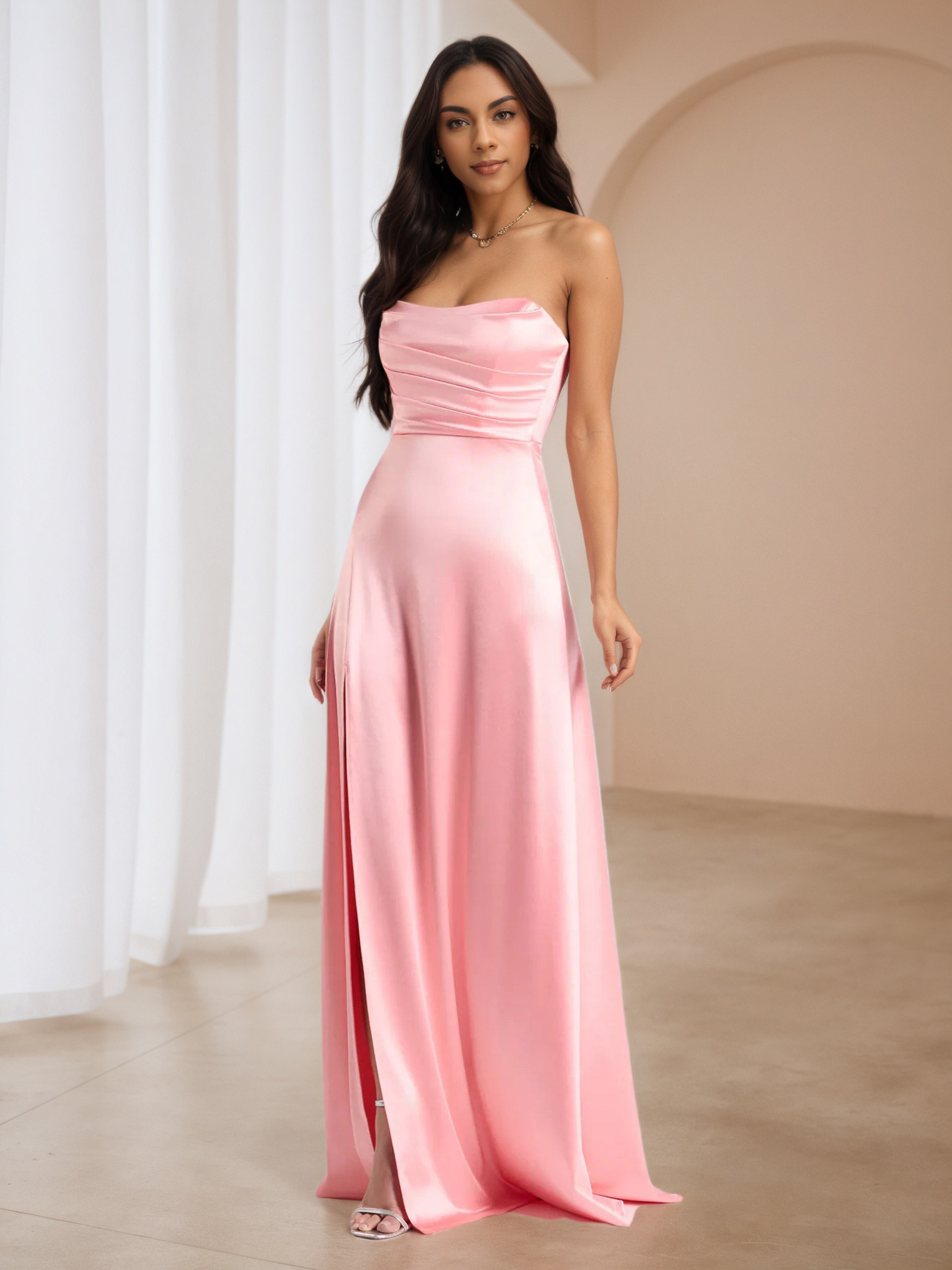 Strapless Blush Pink Dress A-Line Wedding Guest Dress Strapless Blush Pink Dress A-Line Wedding Guest Dress