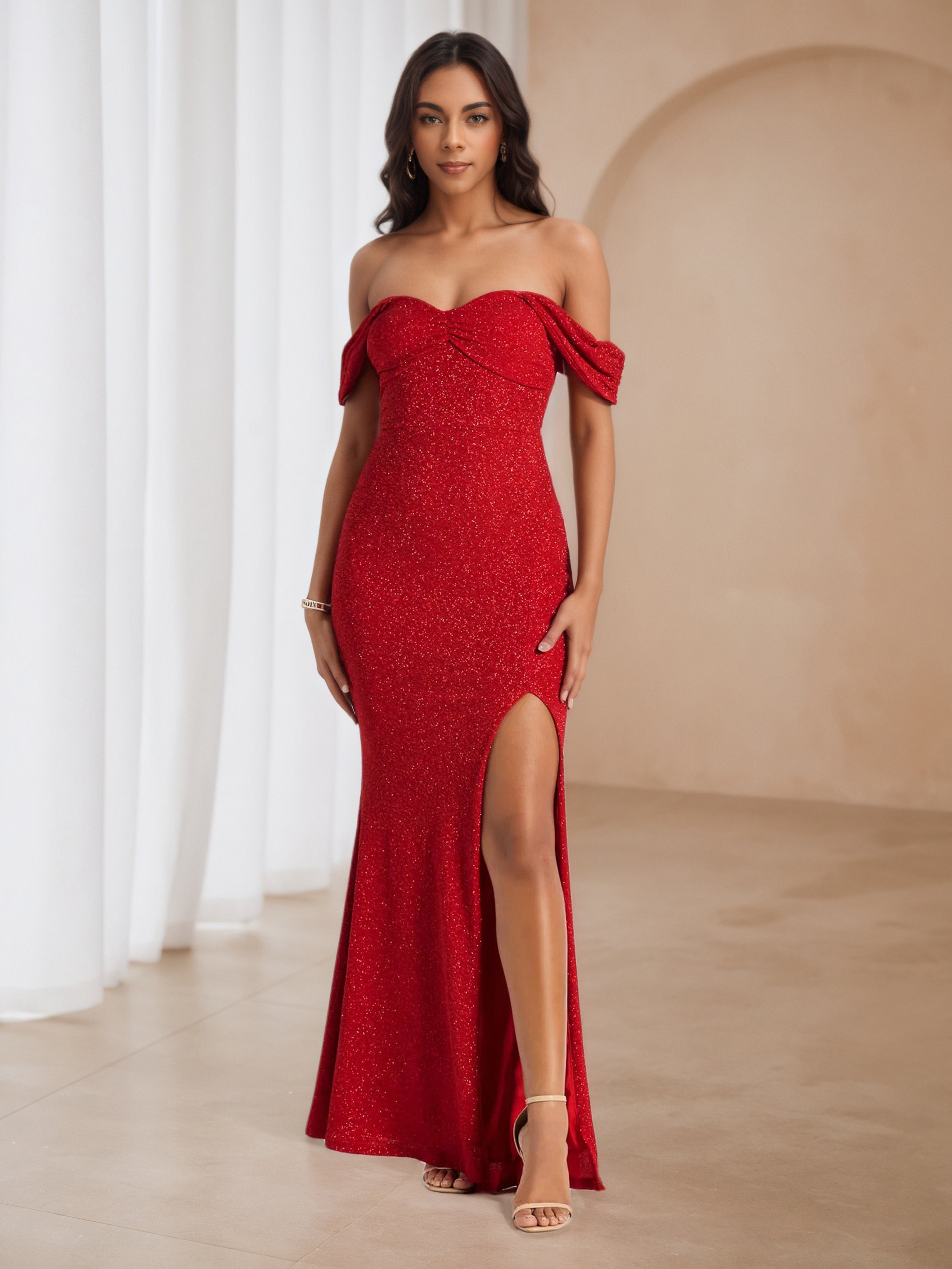 Glitter Red Off The Shoulder Sweetheart Trumpet/Mermaid Prom Dresses Glitter Red Off The Shoulder Sweetheart Trumpet/Mermaid Prom Dresses