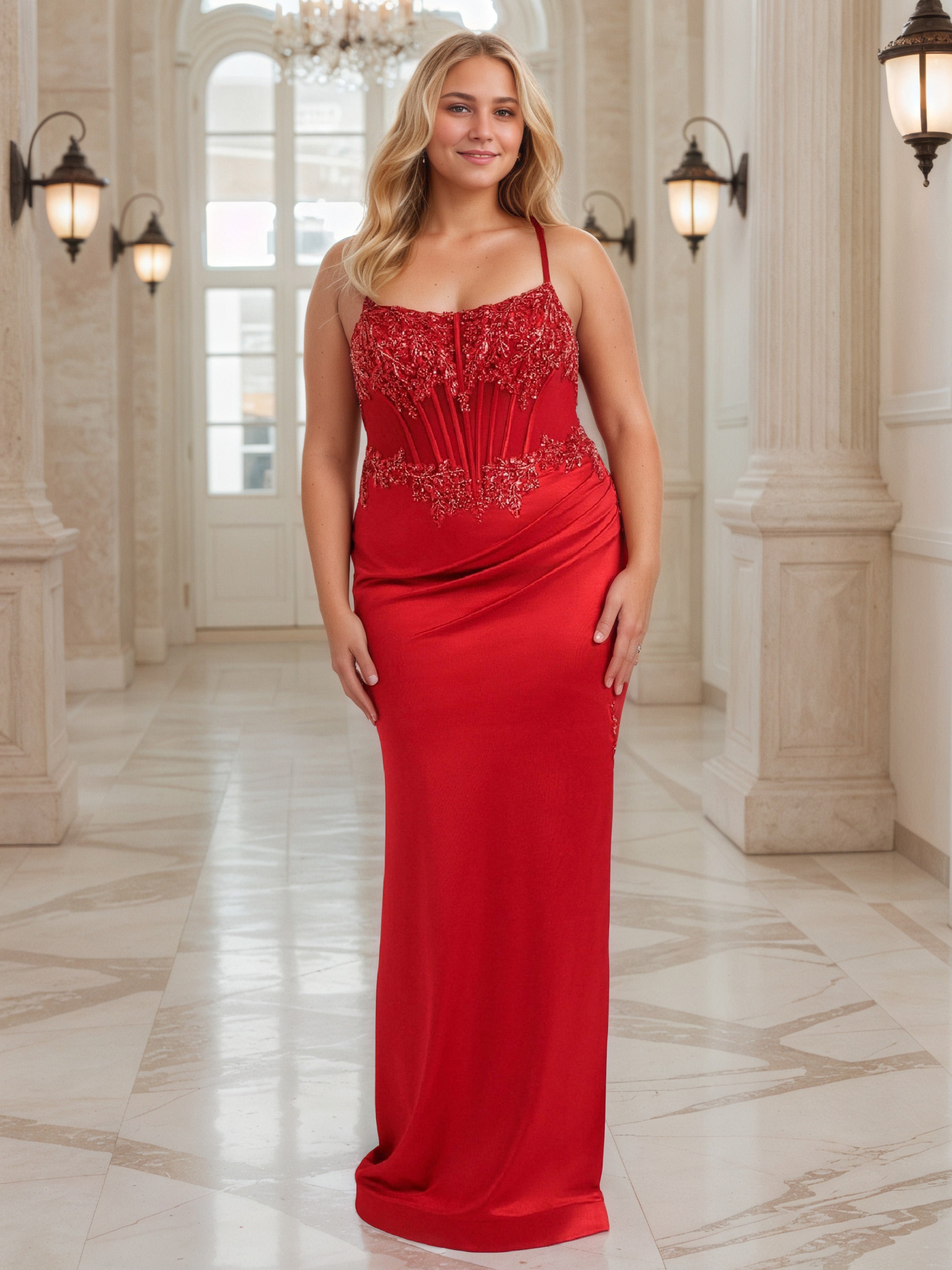 Sheath Red Spaghetti Straps Long Backless Plus Size Prom Dress Sheath Red Spaghetti Straps Long Backless Plus Size Prom Dress