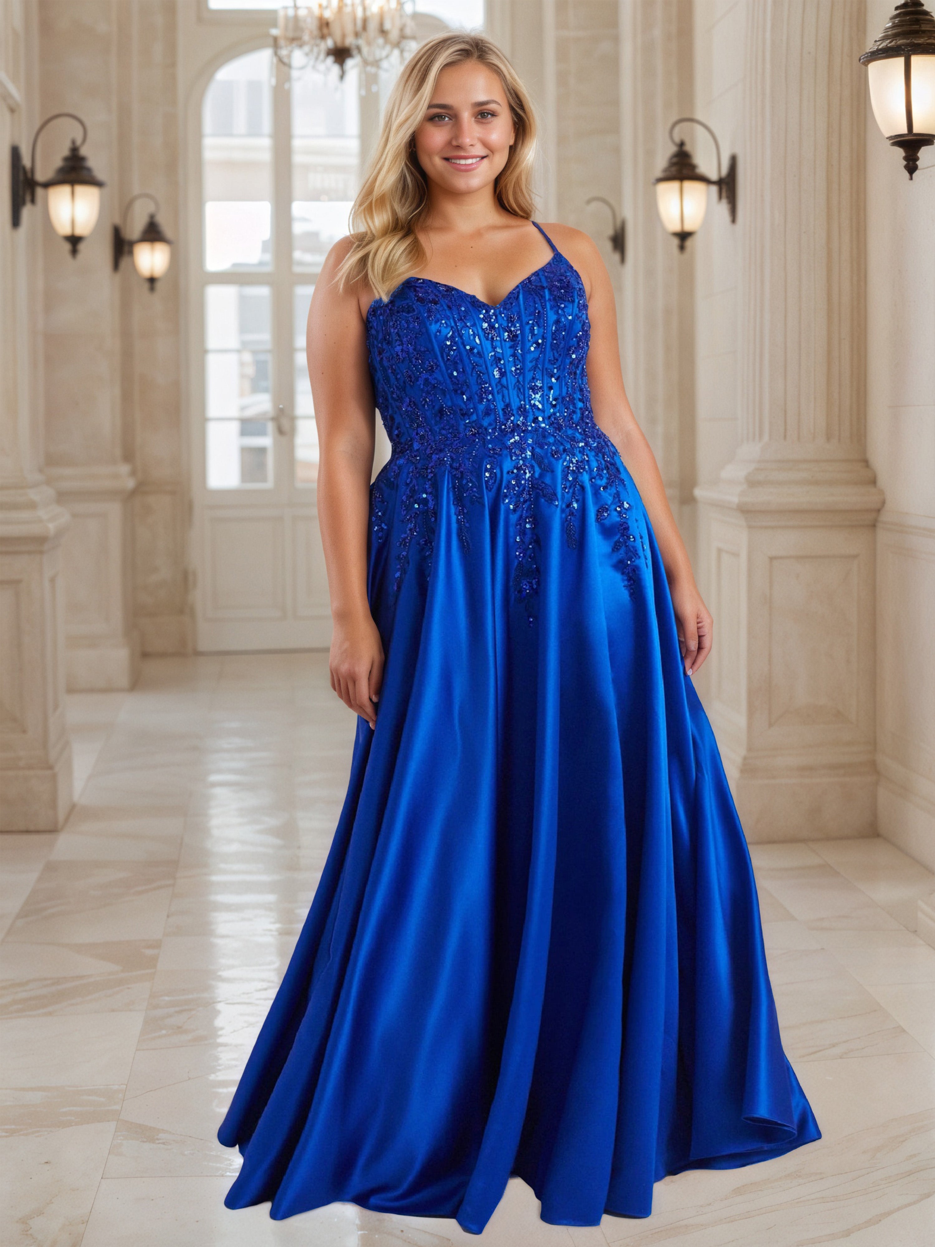 Pretty Royal Blue Spaghetti Straps Long A-Line Prom Dress Pretty Royal Blue Spaghetti Straps Long A-Line Prom Dress