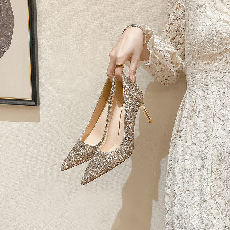 Sparkly Sequins High Heels Women's Wedding Shoes, Gold / UK3/EUR36/US5 Sparkly Sequins High Heels Women's Wedding Shoes, Gold / UK3/EUR36/US5