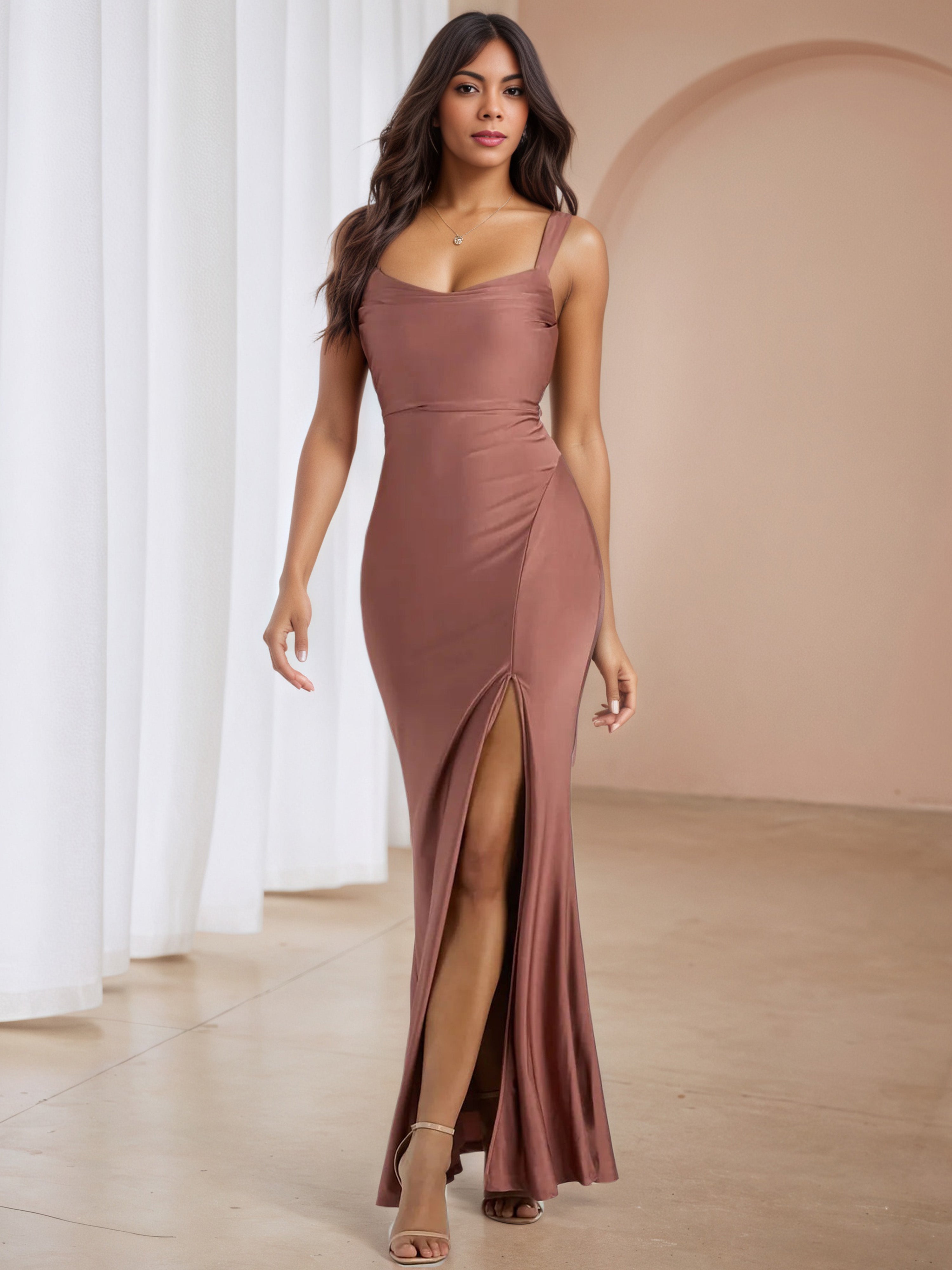 Square Neck Spaghetti Straps Vintage Mauve Formal Dresses Square Neck Spaghetti Straps Vintage Mauve Formal Dresses