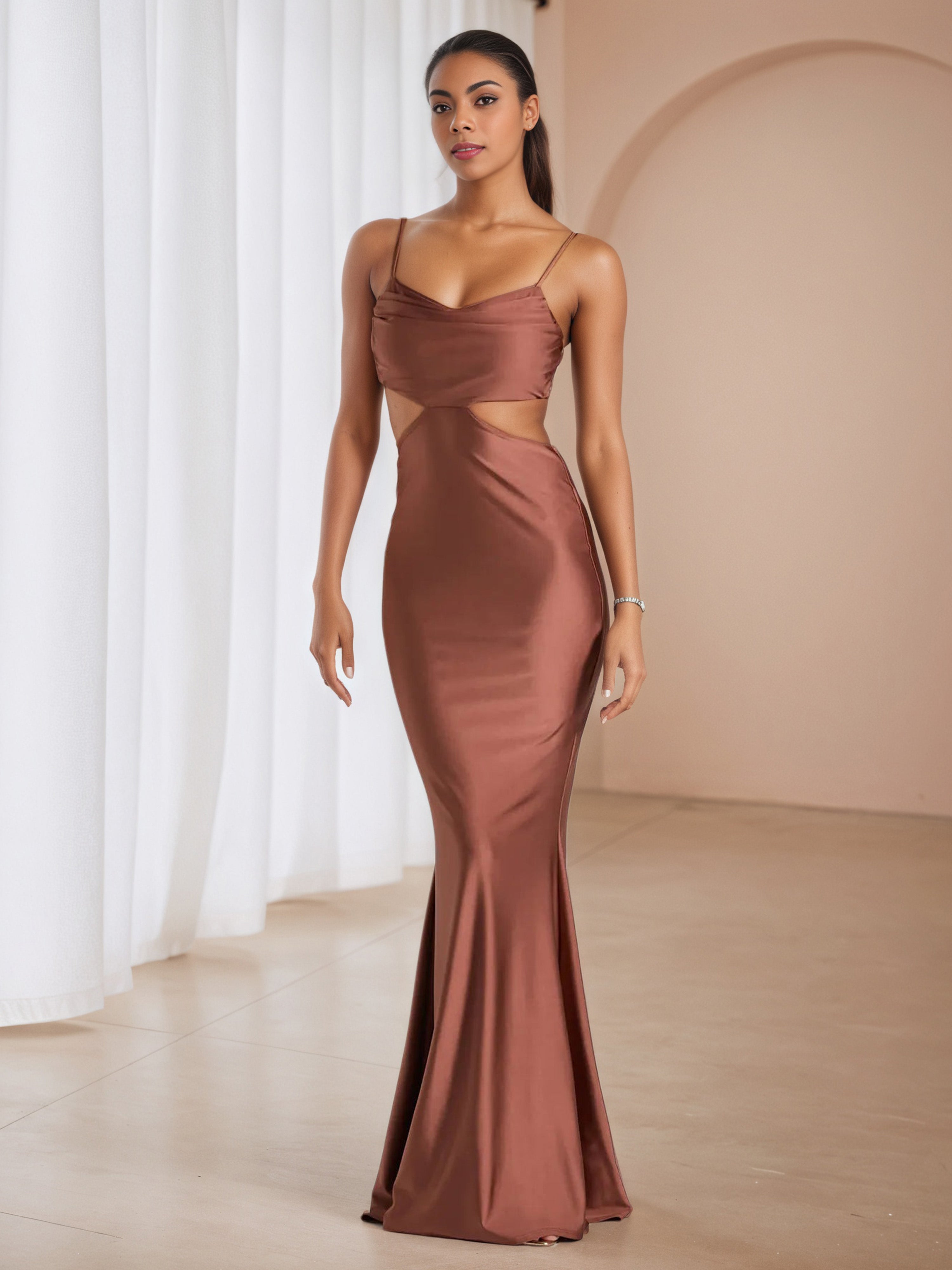 Rust V-Neck Cut-Out Trumpet/Mermaid Floor Length Formal Dresses Rust V-Neck Cut-Out Trumpet/Mermaid Floor Length Formal Dresses