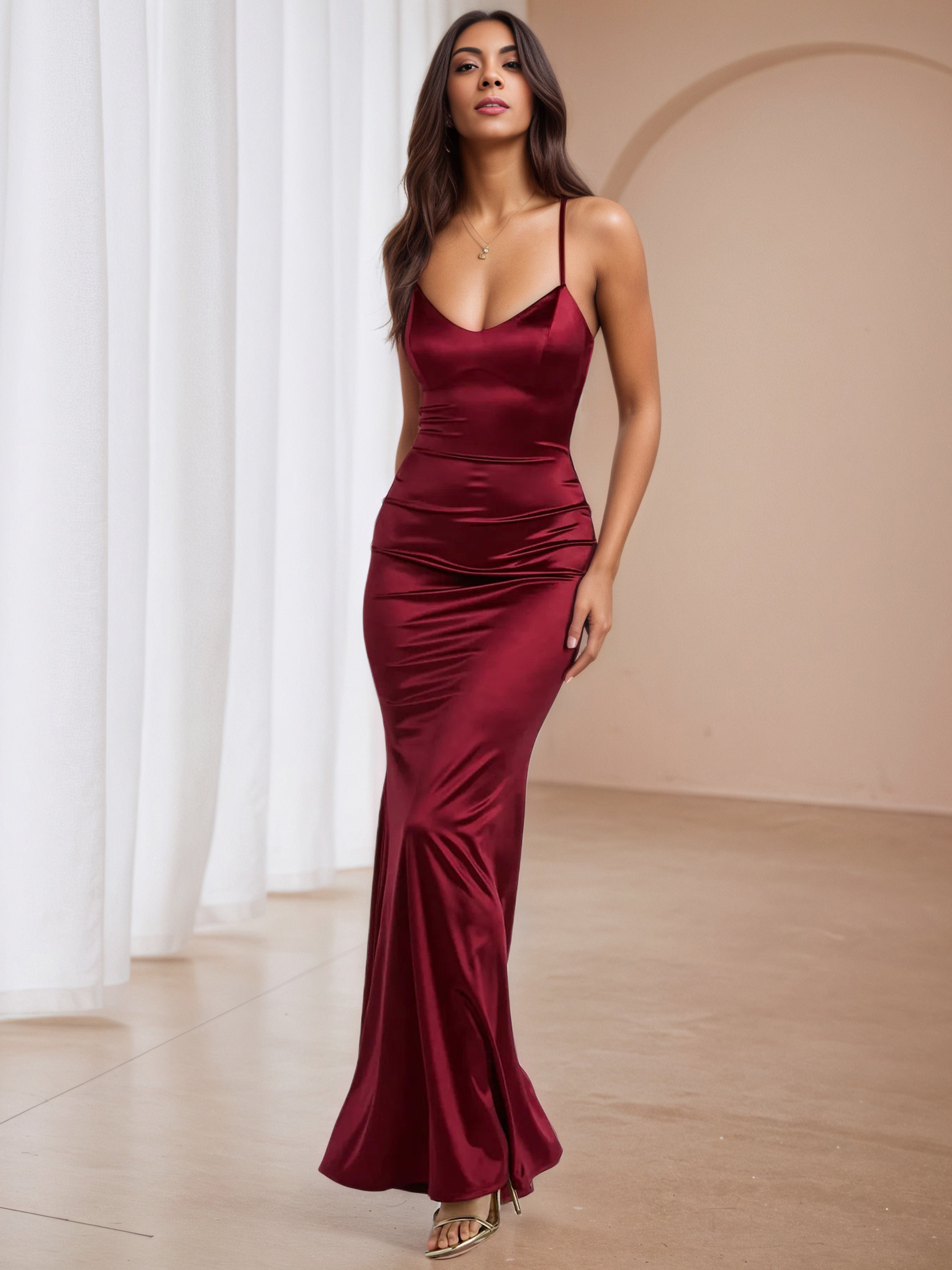 Trumpet/Mermaid Burgundy Long Formal Dresses