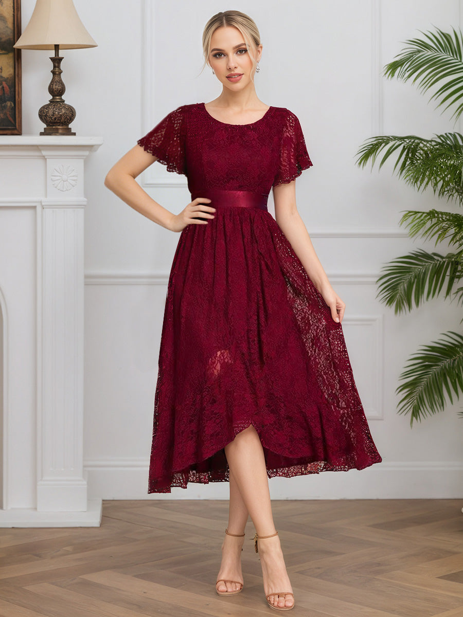 Cicinia Burgundy Mother Of The Bride Dress Long Lace A-line Tea Length Cicinia Burgundy Mother Of The Bride Dress Long Lace A-line Tea Length