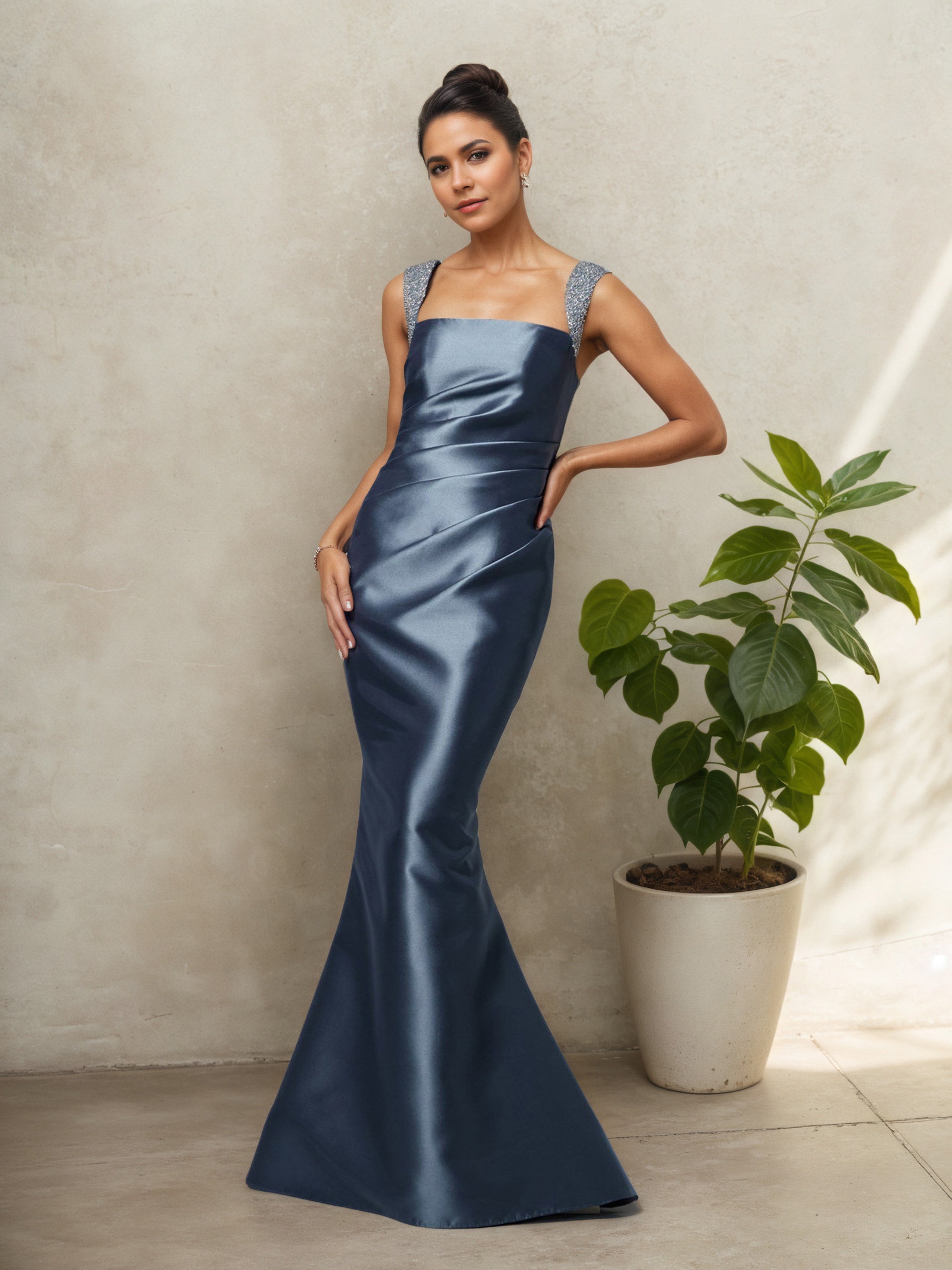 satin slate blue dress Slate Blue Satin One-Shoulder Maxi Dress | Womens | 1X (Available in 3X, 2X, XXS, XS, S, M, L, XL) | 100% Polyester