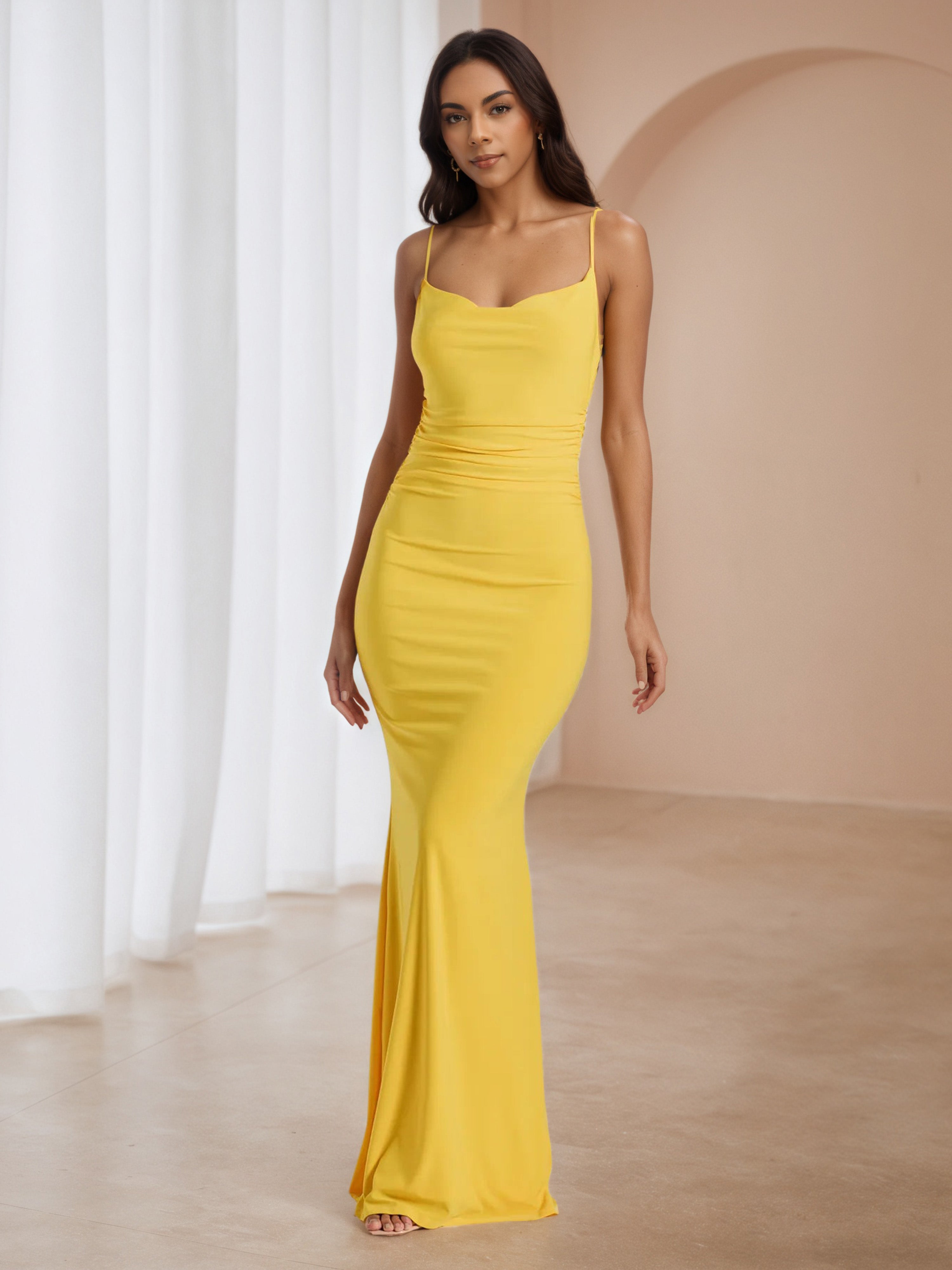 Trumpet/Mermaid Spaghetti Straps Yellow Wedding Guest Dress Trumpet/Mermaid Spaghetti Straps Yellow Wedding Guest Dress