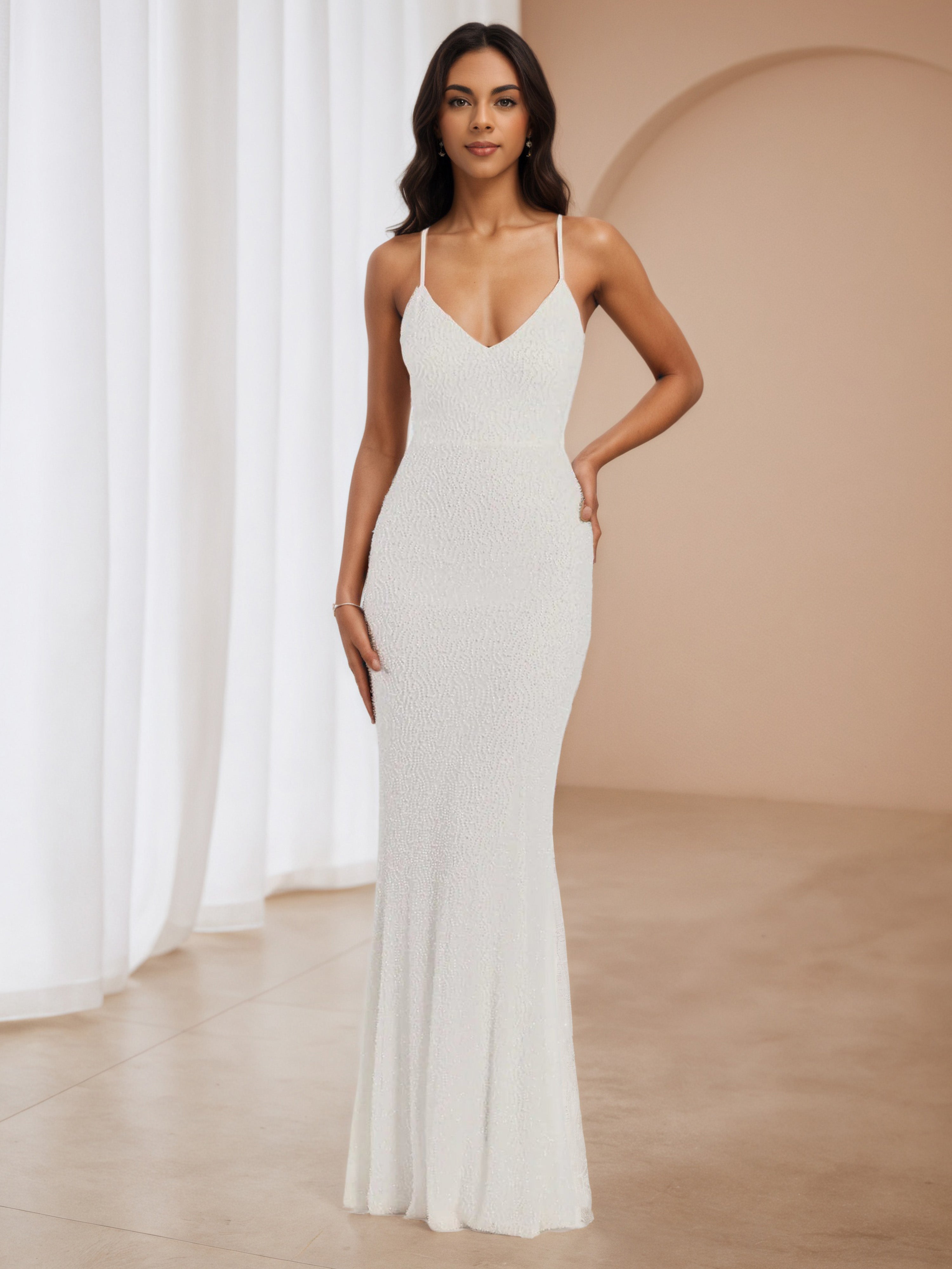 Ivory V-Neck Trumpet/Mermaid Formal Dresses