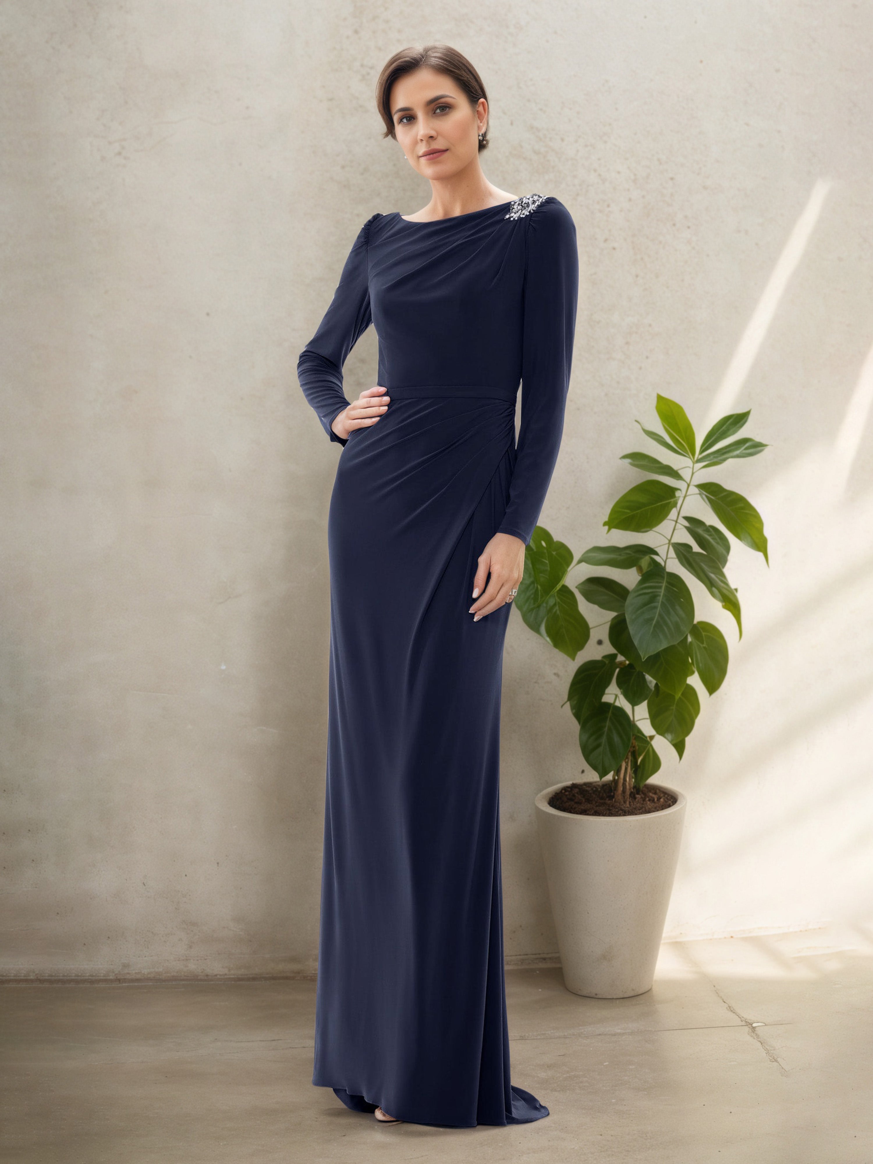 Long Sleeves Jewel Sheath Mother Of The Bride Dress Long Sleeves Jewel Sheath Mother Of The Bride Dress