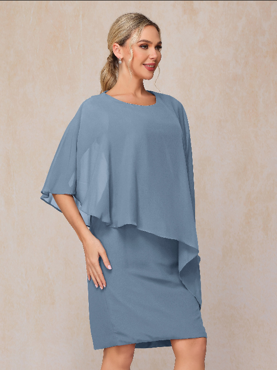 Knee Length Short Sleeves Chiffon Mother Of The Groom Dress