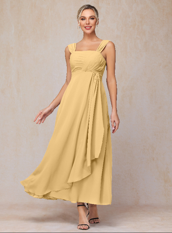 2 Pieces Ankle Length Chiffon Wedding Guest Dresses