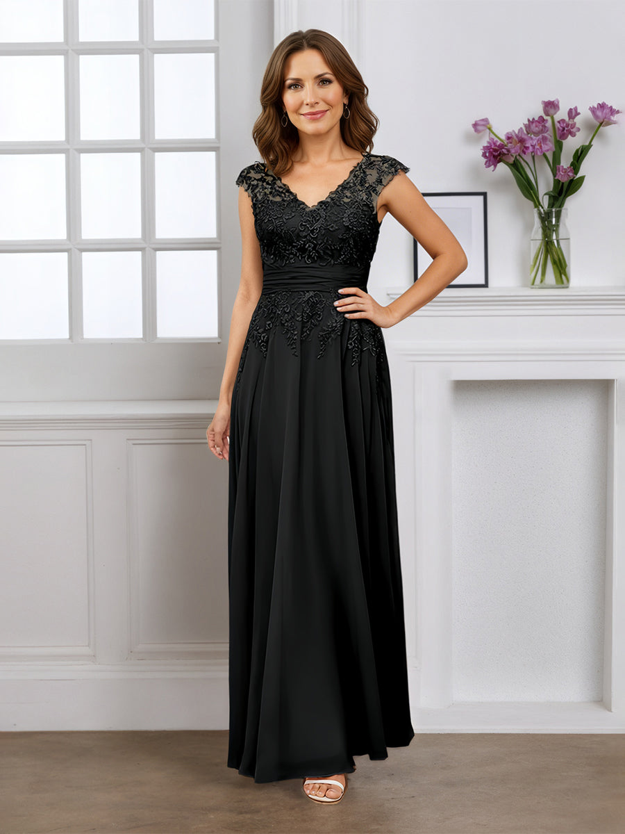 Cicinia Black Mother Of The Bride Dress Long Chiffon Appliques Lace A-